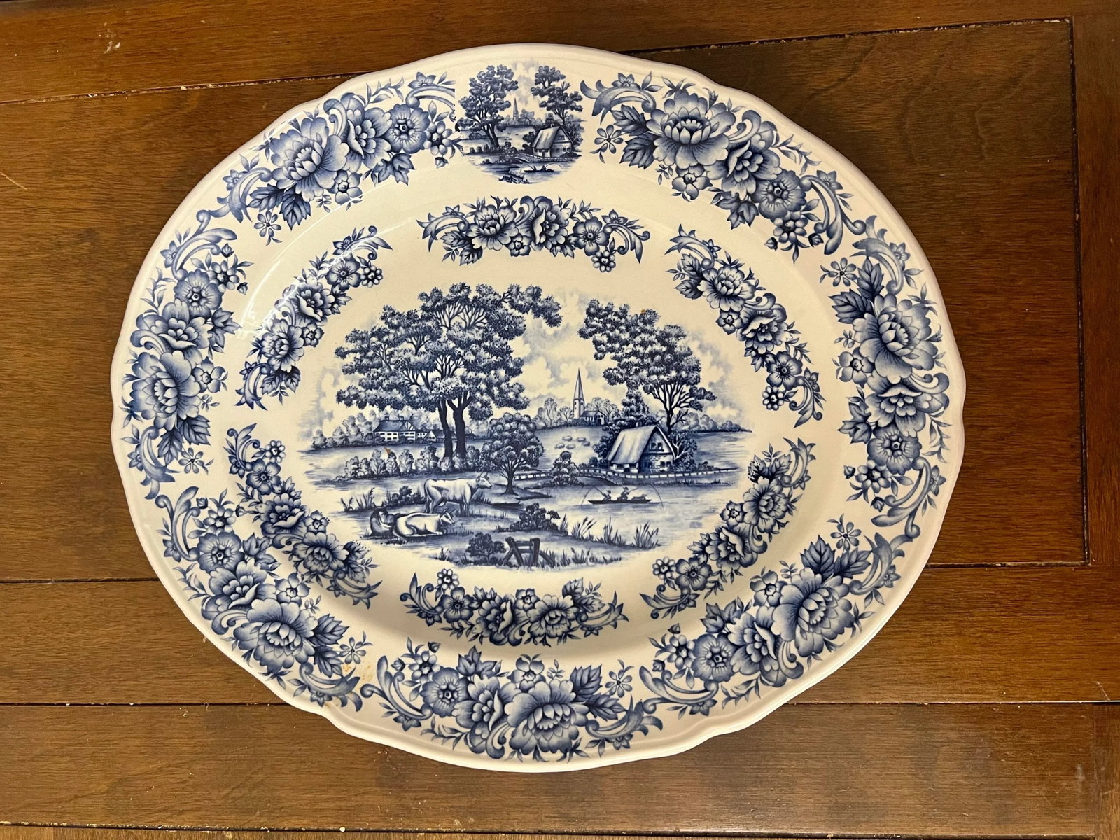 1980s Vintage Blue Country Scene Platter by Myott Staffordshire - 3