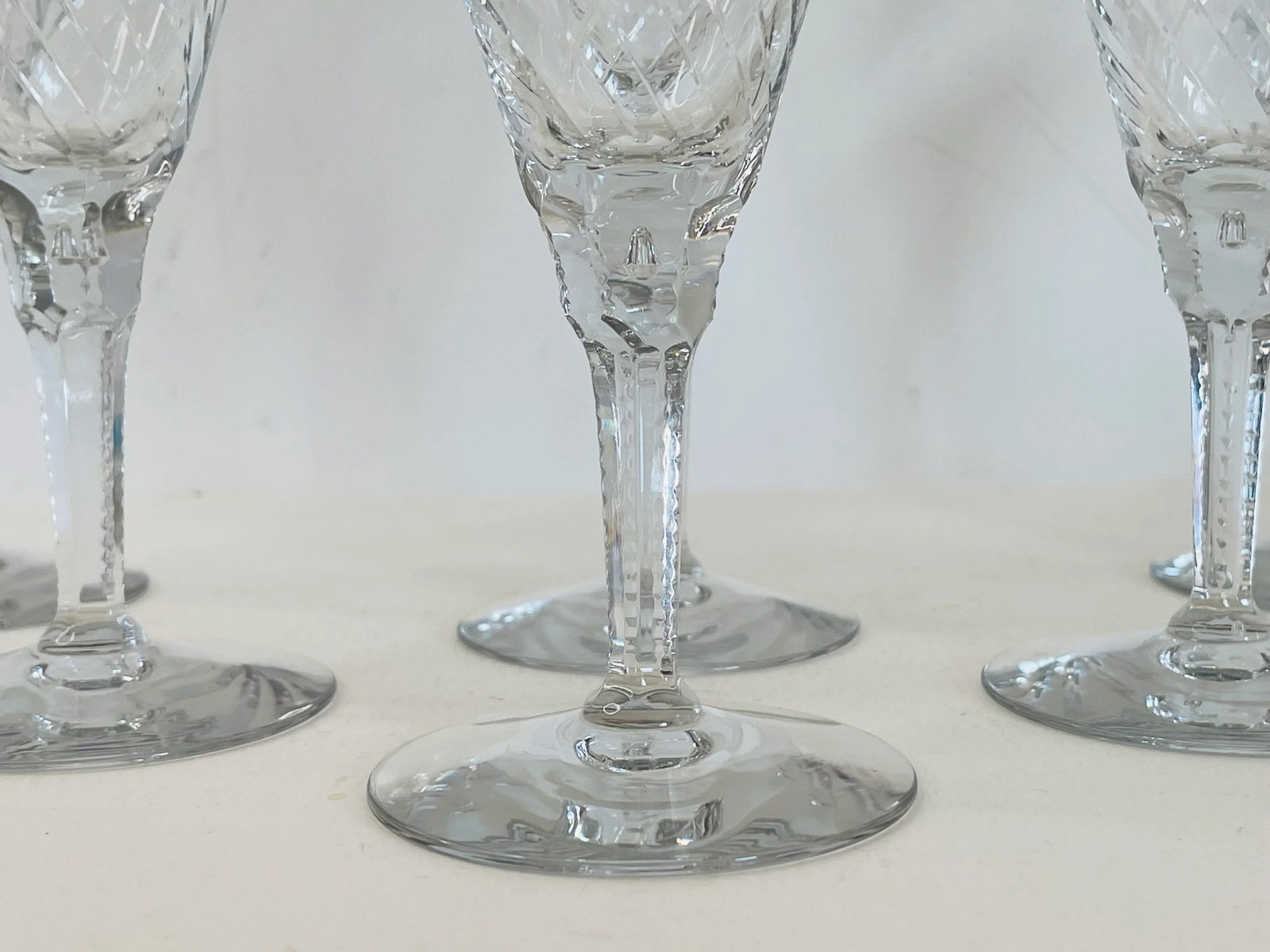 1930s Art Deco Hand-Cut Clear Glass Champagne Stems- Set of 6 - 4