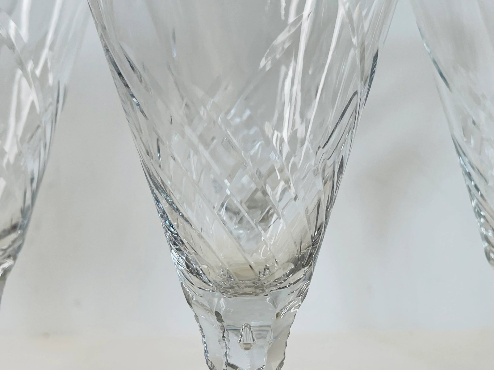 1930s Art Deco Hand-Cut Clear Glass Champagne Stems- Set of 6 - 5