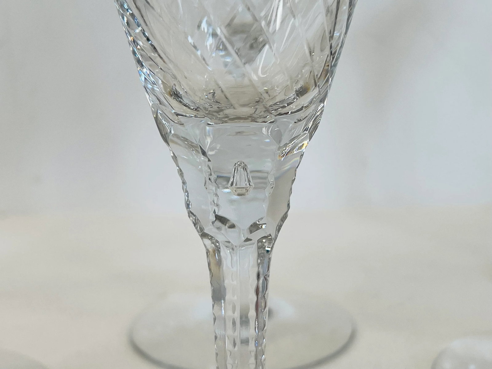 1930s Art Deco Hand-Cut Clear Glass Champagne Stems- Set of 6 - 6