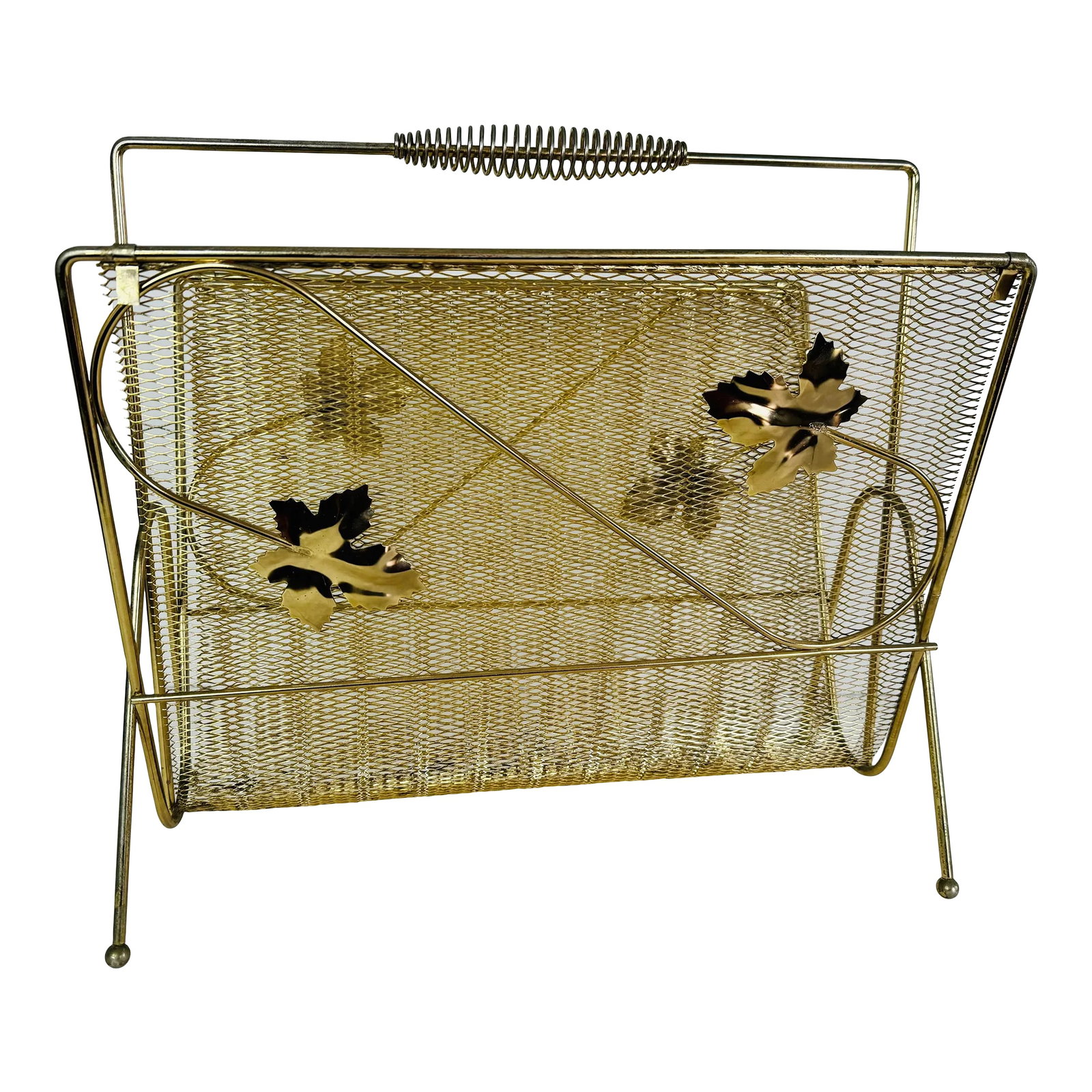 Vintage 1950s Gold Metal Leaf Handled Magazine Rack (1 of 5)
