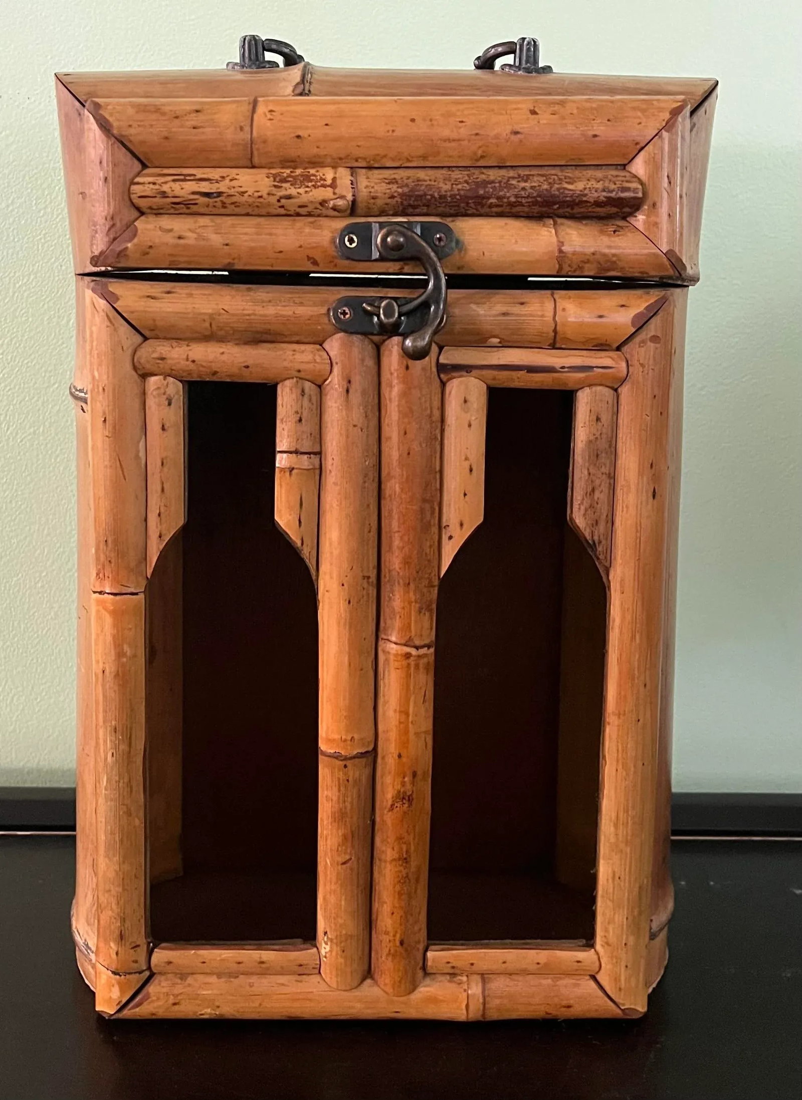 1960s Bamboo Double Wine Bottle Carrier - 7