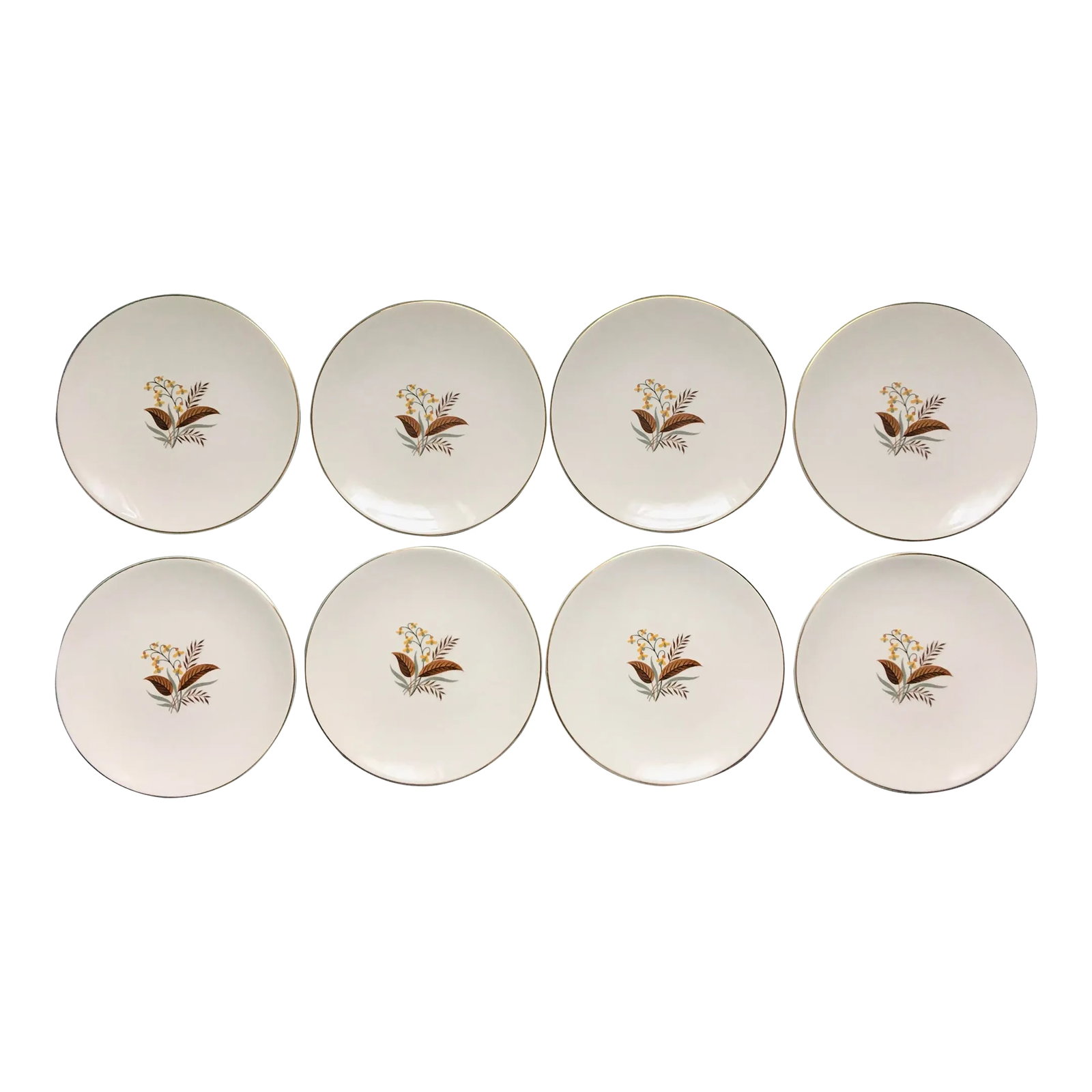 Mid 20th Century Harmony by Edwin Knowles Dinner Plates - Set of 8: A beautiful set of mid century modern floral pattern plates in very good condition. Ships within 1-2 days using USPS. All items packed with care. Please contact us with any questions. Arrives within 2