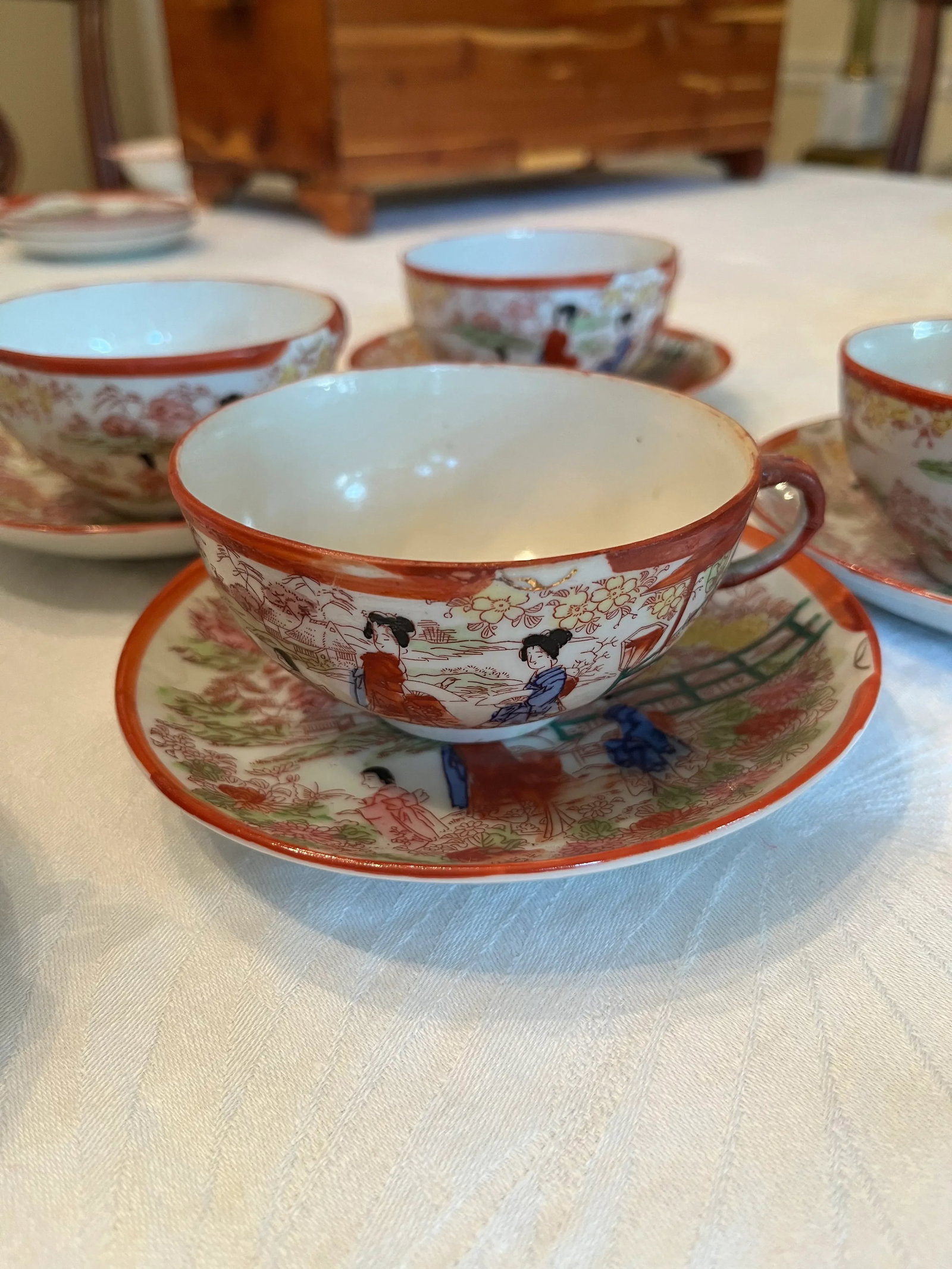 Antique Nippon Chinoiserie Tea Cups Set- 12 Pieces - 10
