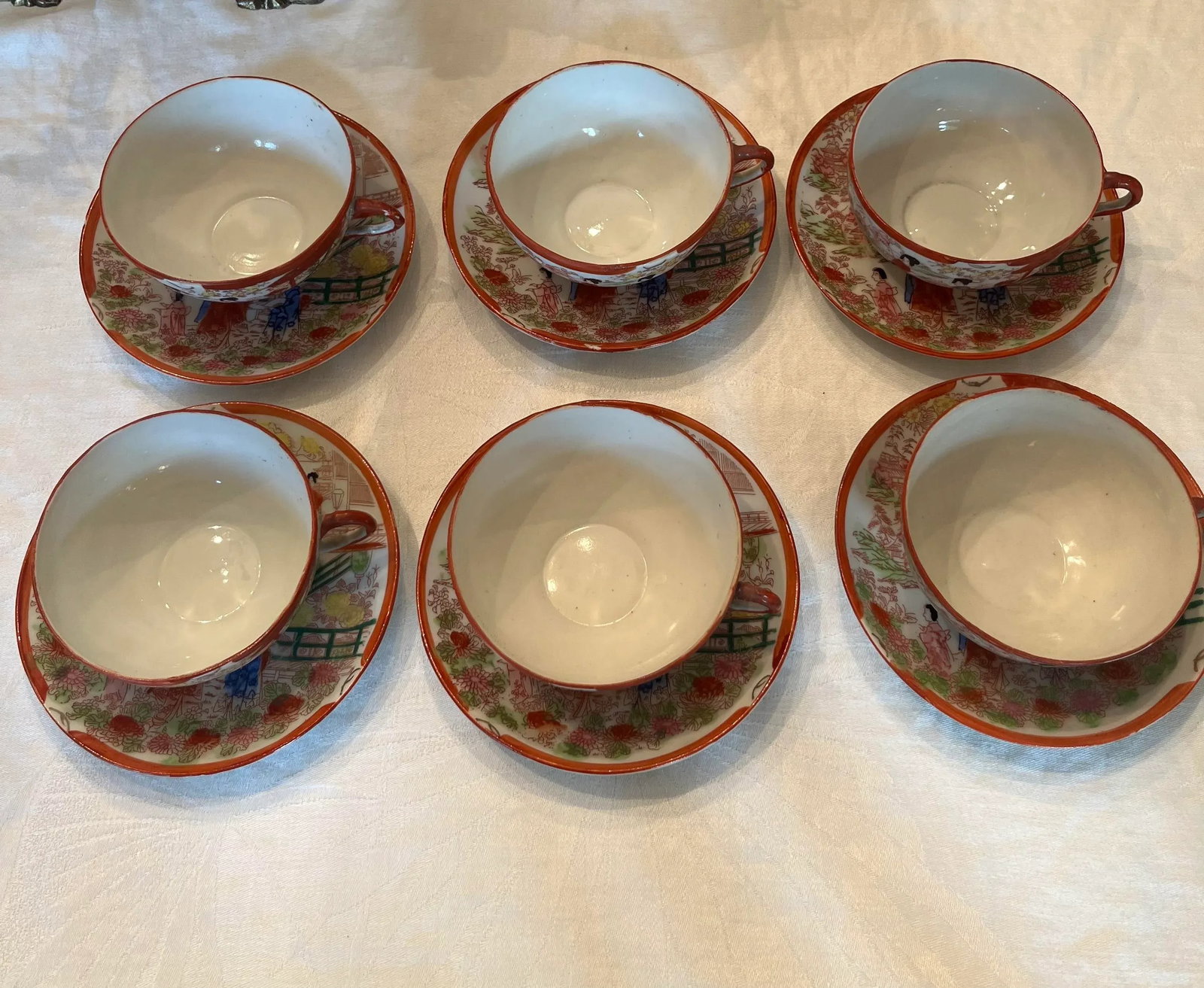 Antique Nippon Chinoiserie Tea Cups Set- 12 Pieces - 3