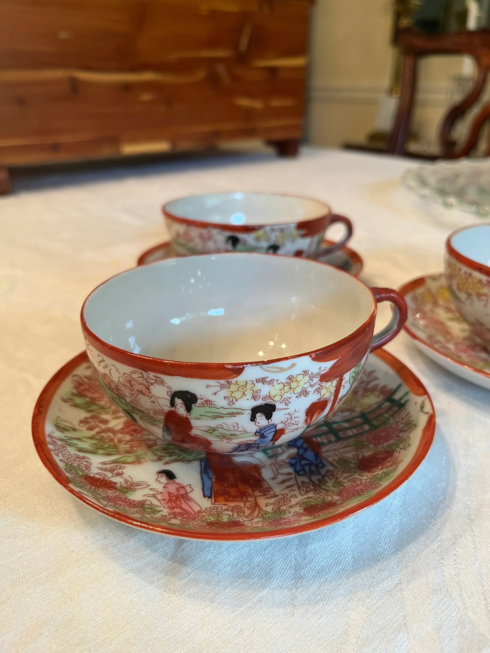 Antique Nippon Chinoiserie Tea Cups Set- 12 Pieces - 5