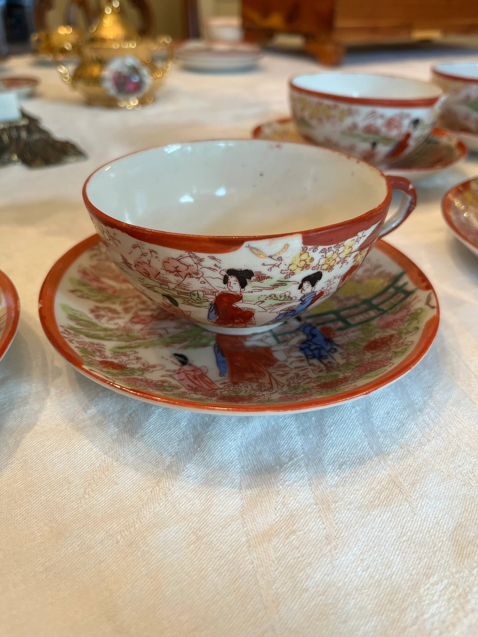 Antique Nippon Chinoiserie Tea Cups Set- 12 Pieces - 8