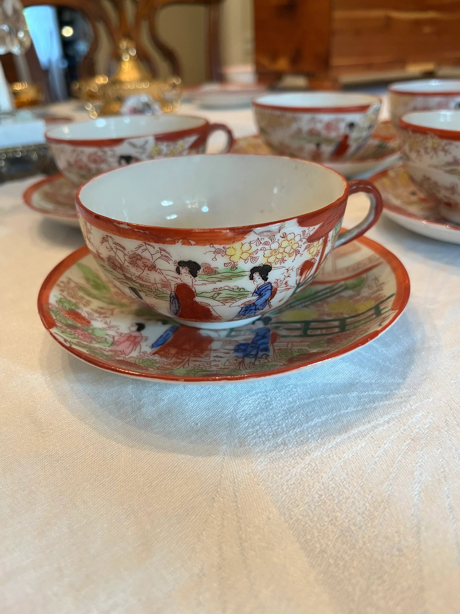Antique Nippon Chinoiserie Tea Cups Set- 12 Pieces - 9