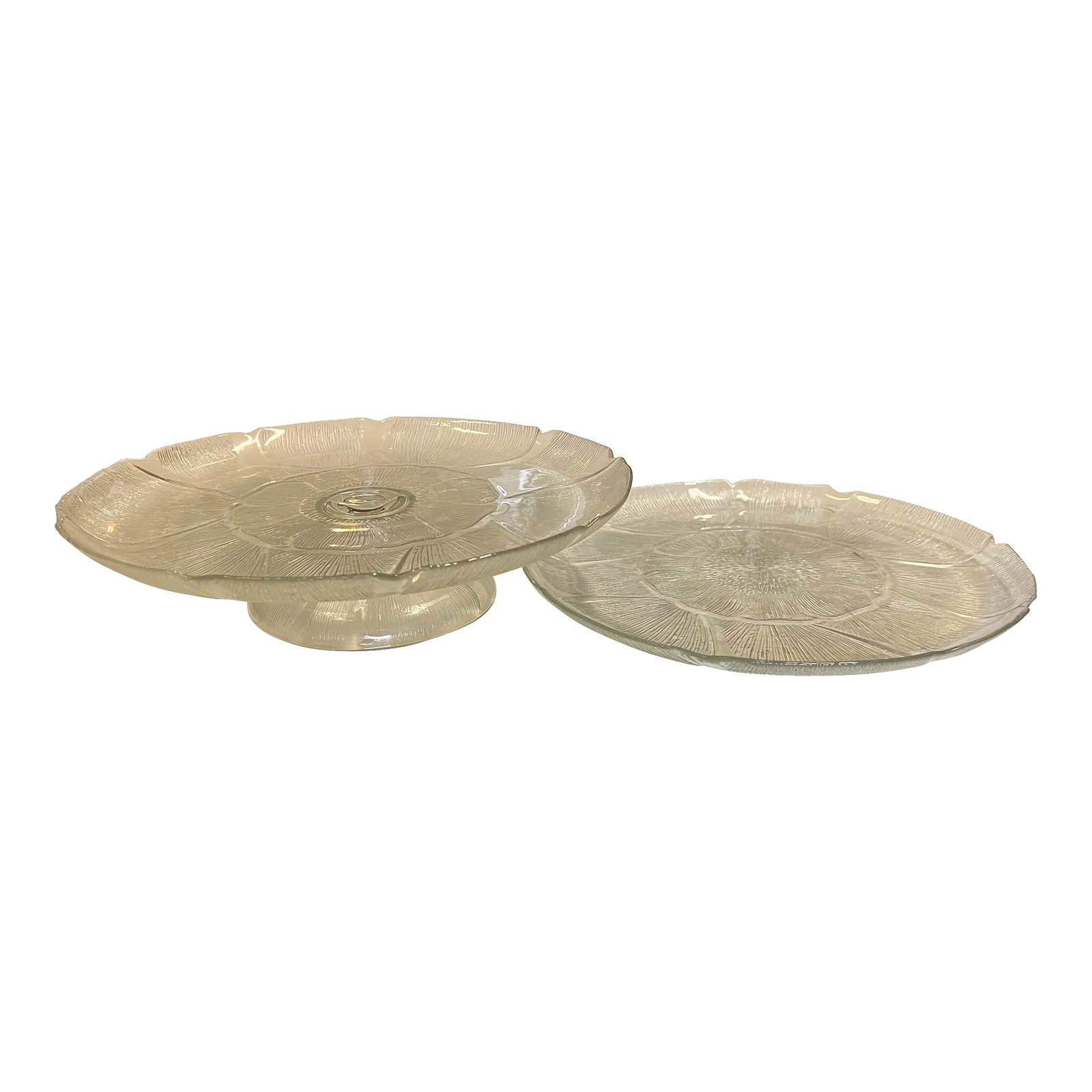 Vintage French Floral Glass Cake Stand & Pie Plate- Set of 2 (1 of 8)