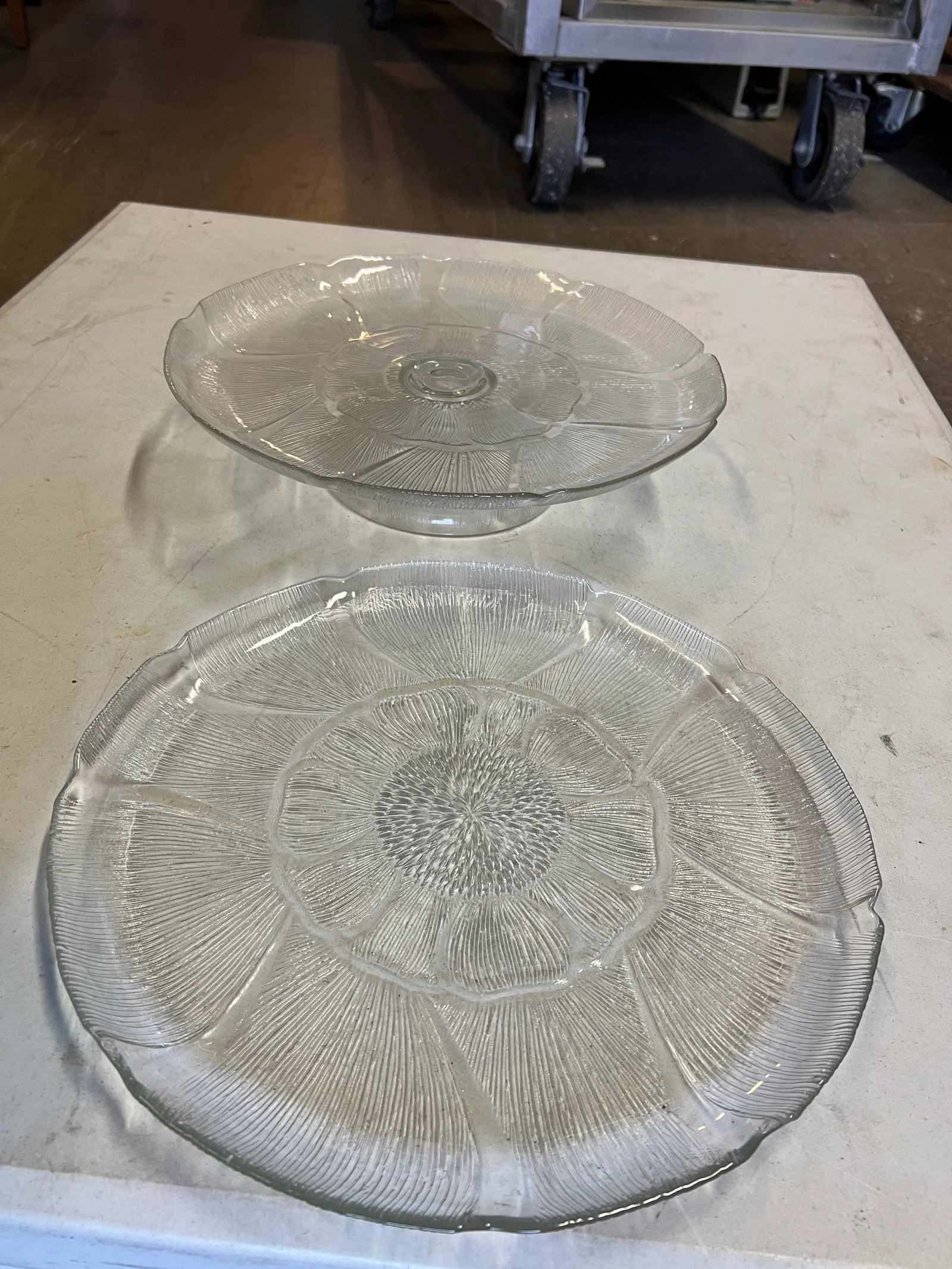 Vintage French Floral Glass Cake Stand & Pie Plate- Set of 2 - 2