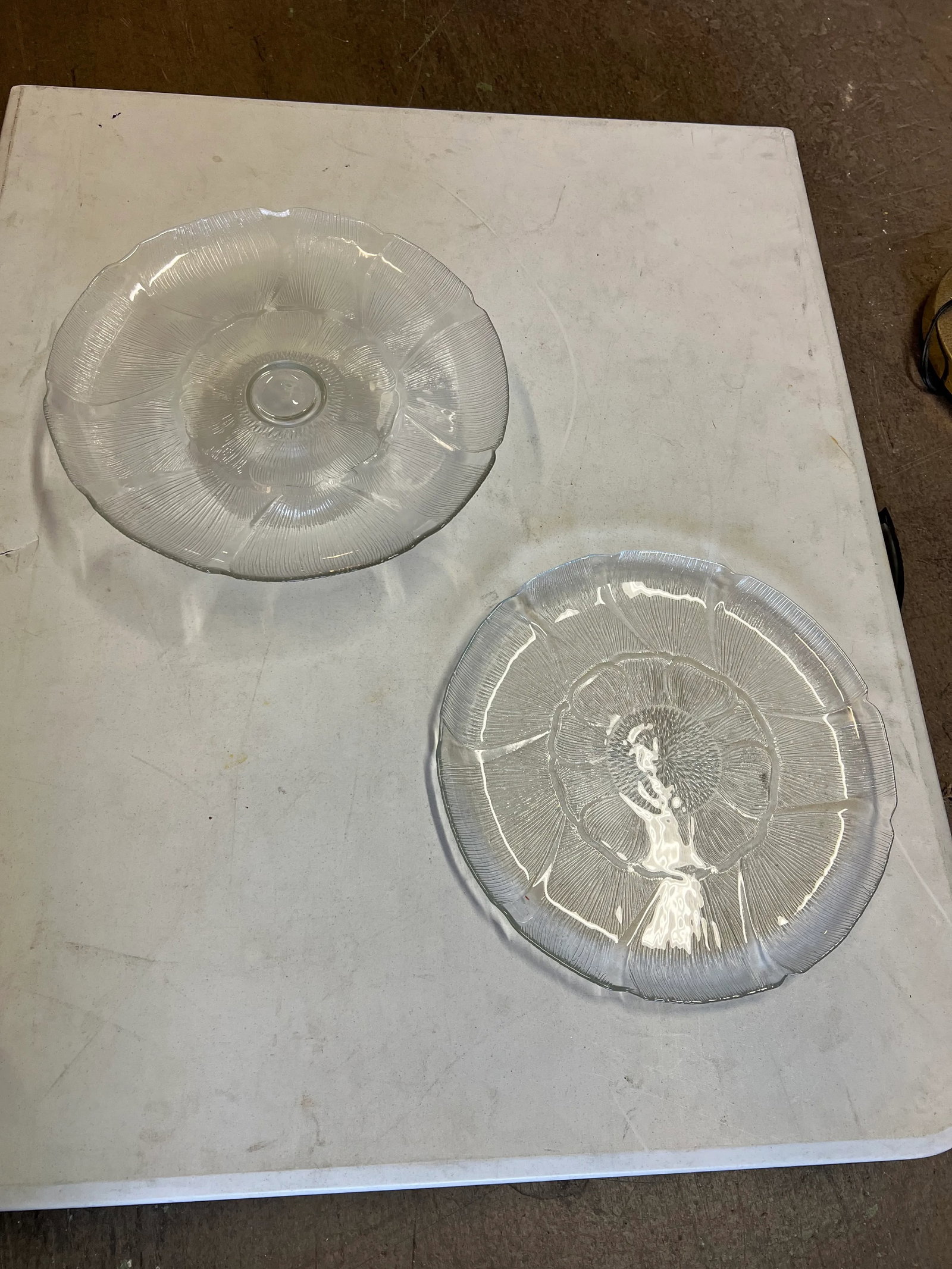 Vintage French Floral Glass Cake Stand & Pie Plate- Set of 2 - 8