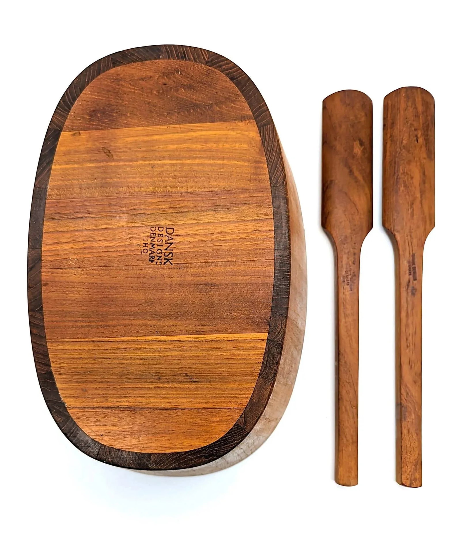 Mid 20th Century Dansk Oval Staved Teak Wood Bowl and Serving Utensils - 10