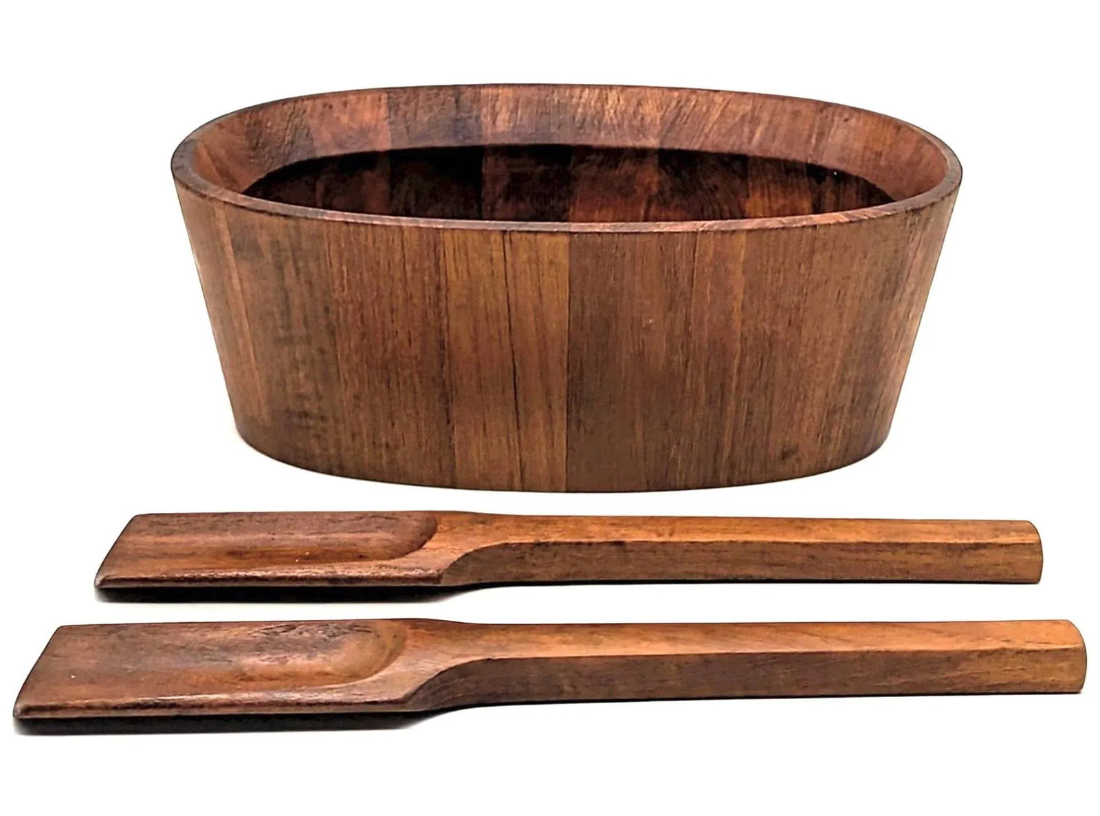 Mid 20th Century Dansk Oval Staved Teak Wood Bowl and Serving Utensils - 3