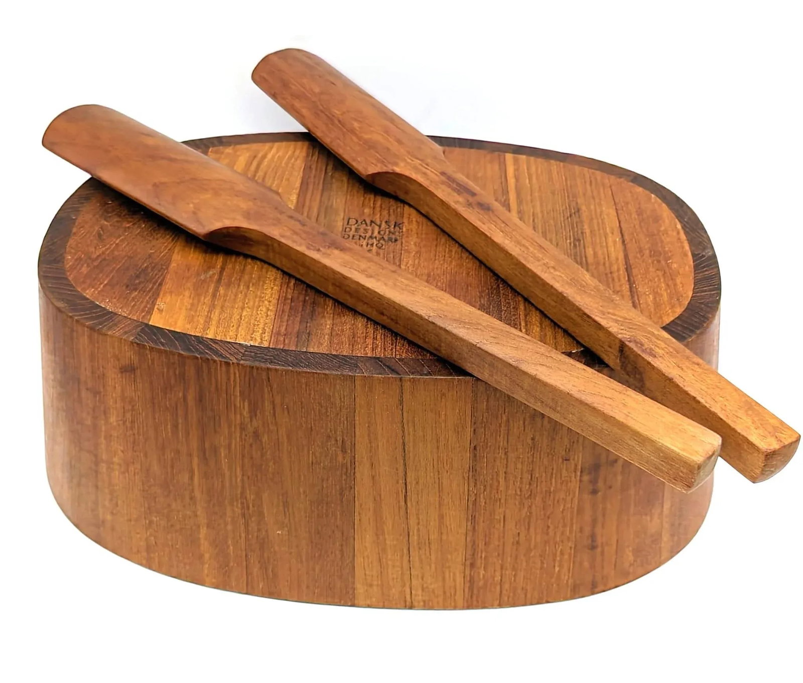 Mid 20th Century Dansk Oval Staved Teak Wood Bowl and Serving Utensils - 4