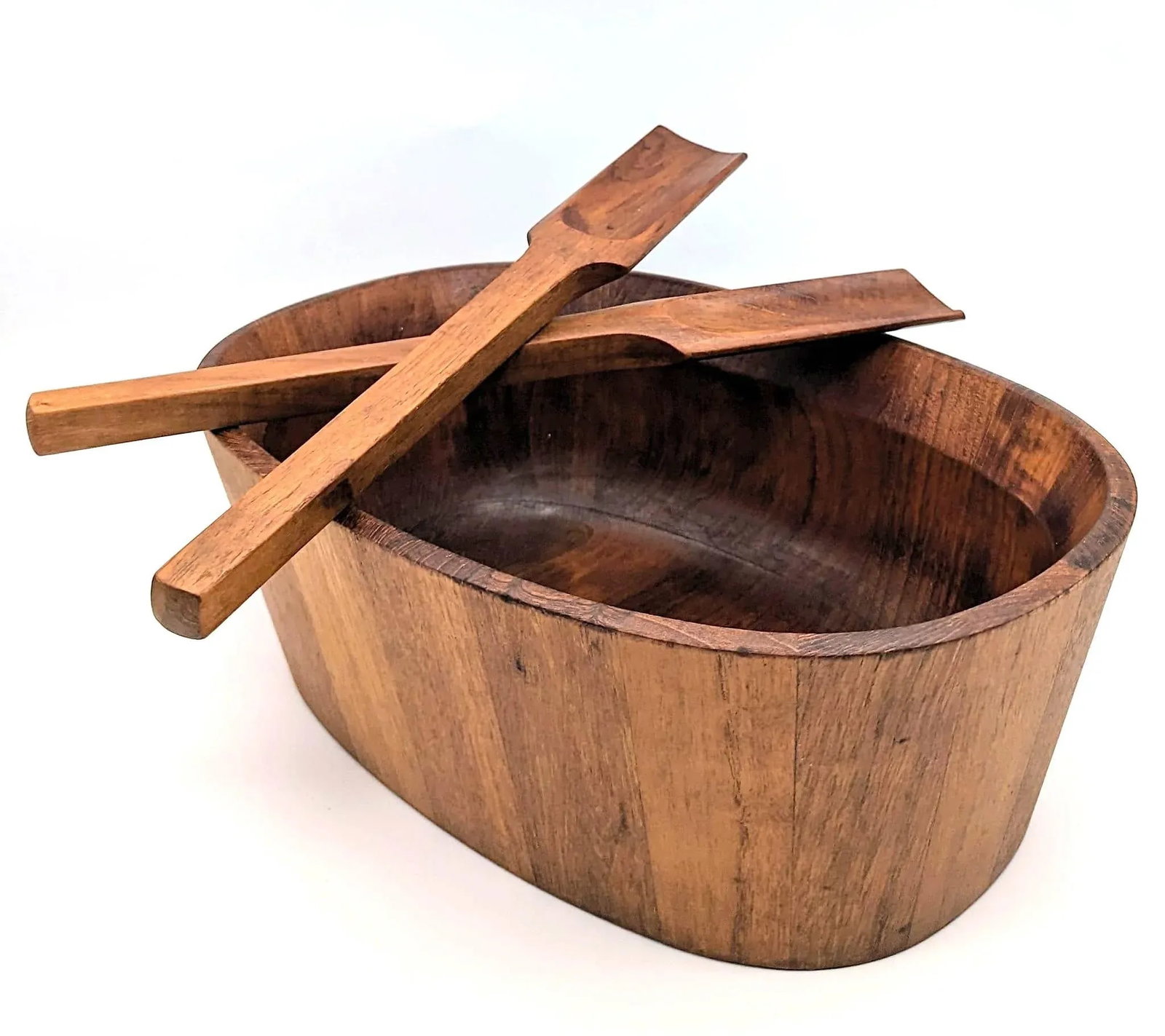 Mid 20th Century Dansk Oval Staved Teak Wood Bowl and Serving Utensils - 5