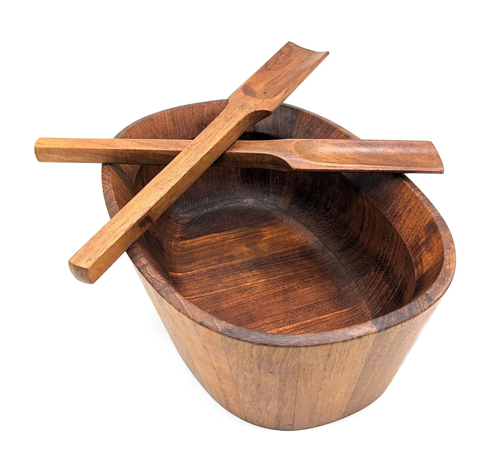 Mid 20th Century Dansk Oval Staved Teak Wood Bowl and Serving Utensils - 6