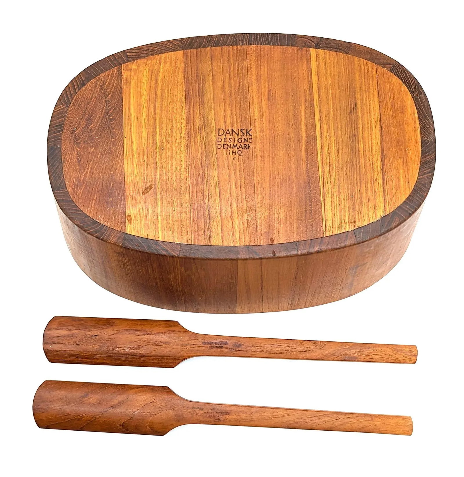 Mid 20th Century Dansk Oval Staved Teak Wood Bowl and Serving Utensils - 7