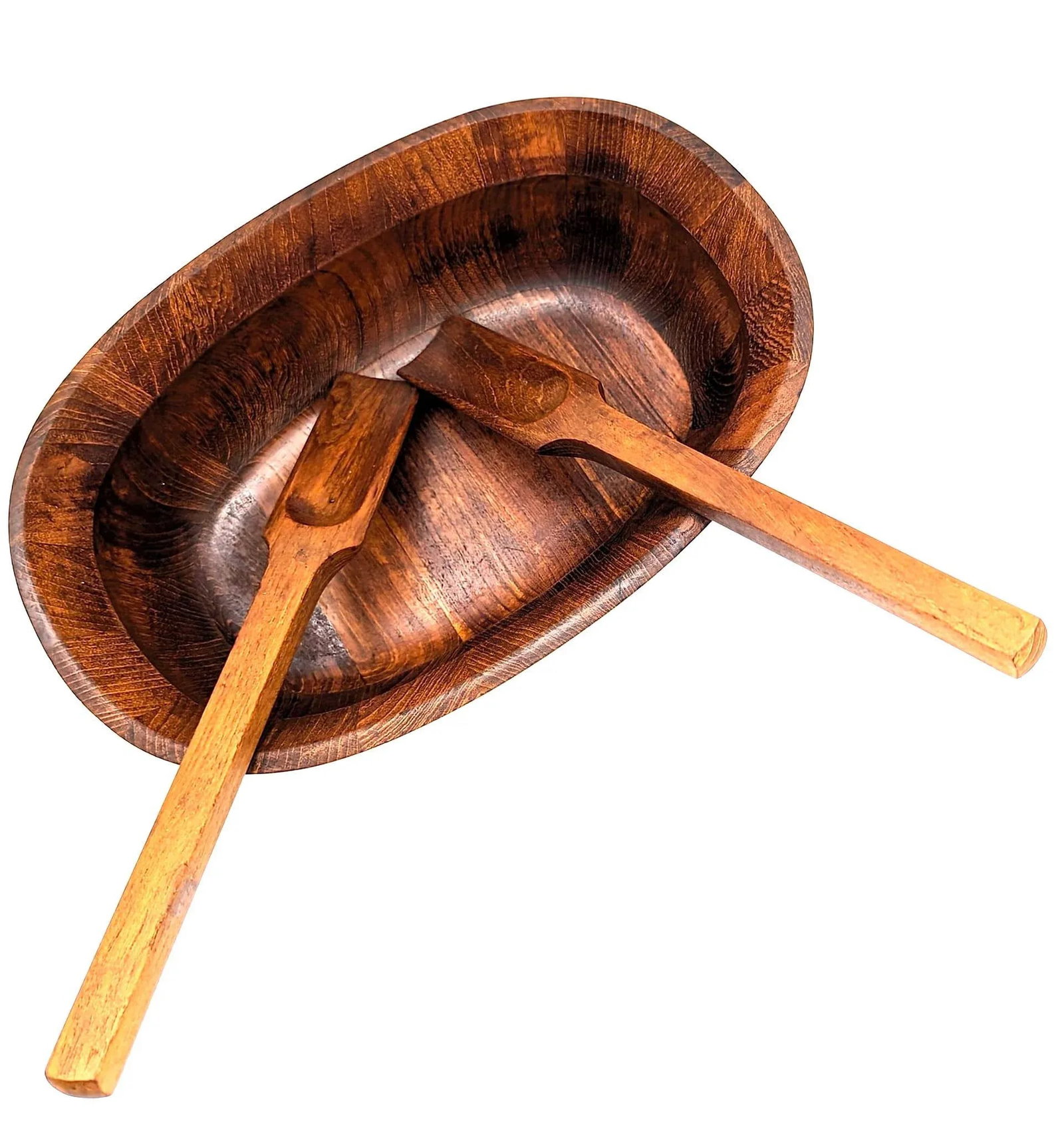 Mid 20th Century Dansk Oval Staved Teak Wood Bowl and Serving Utensils - 9