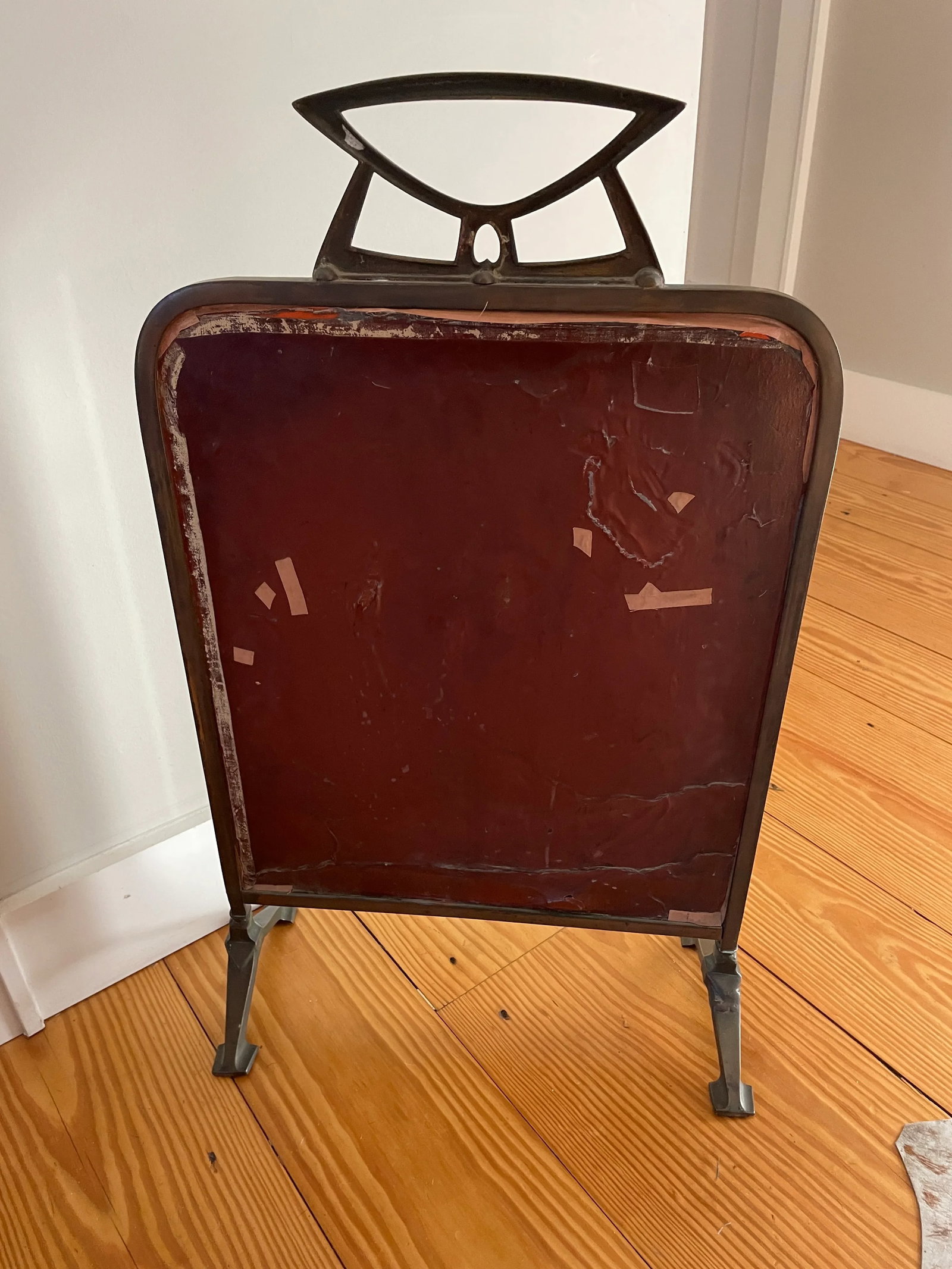 1900s Victorian Art Nouveau Brass Mirror Fire Screen - 12