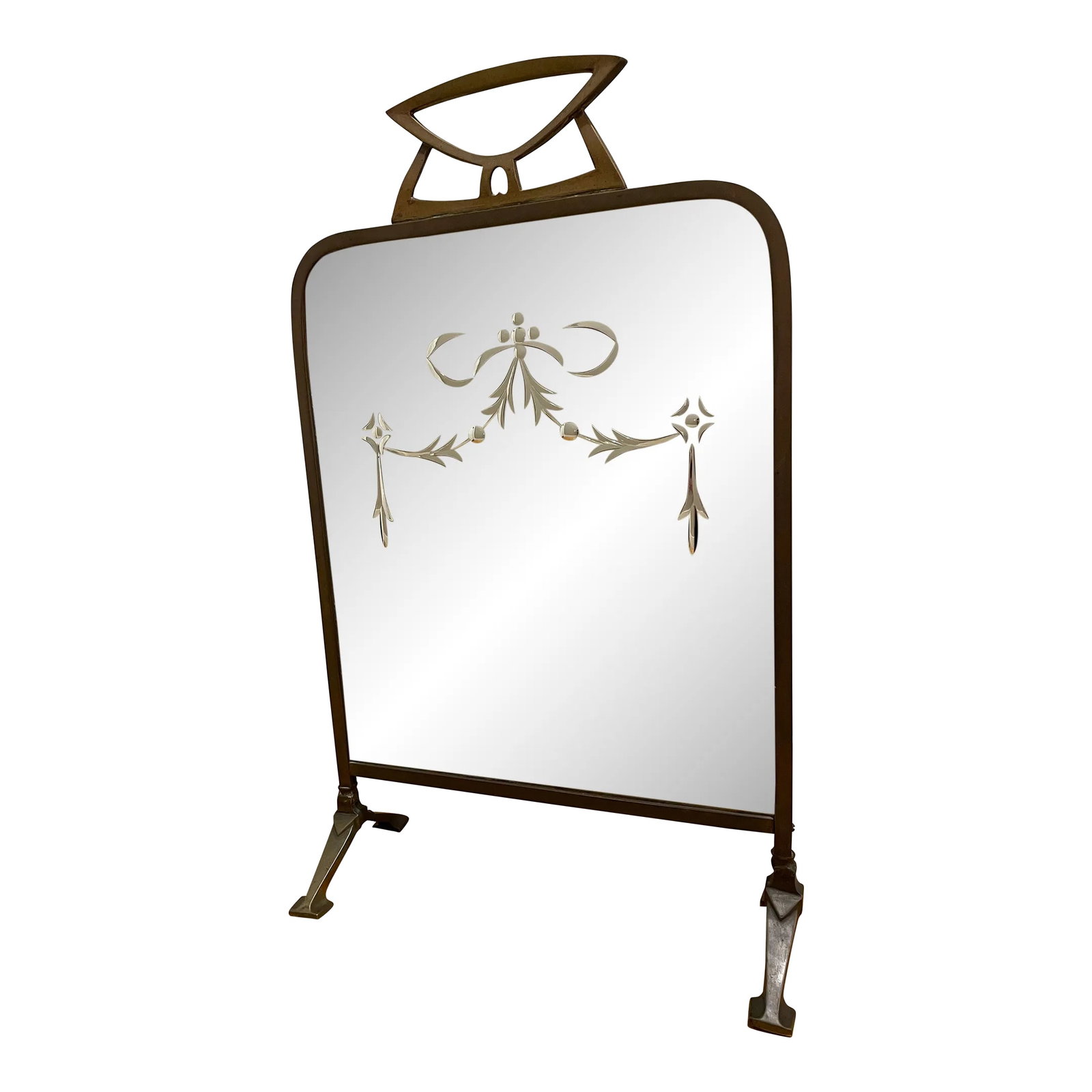 1900s Victorian Art Nouveau Brass Mirror Fire Screen (1 of 12)