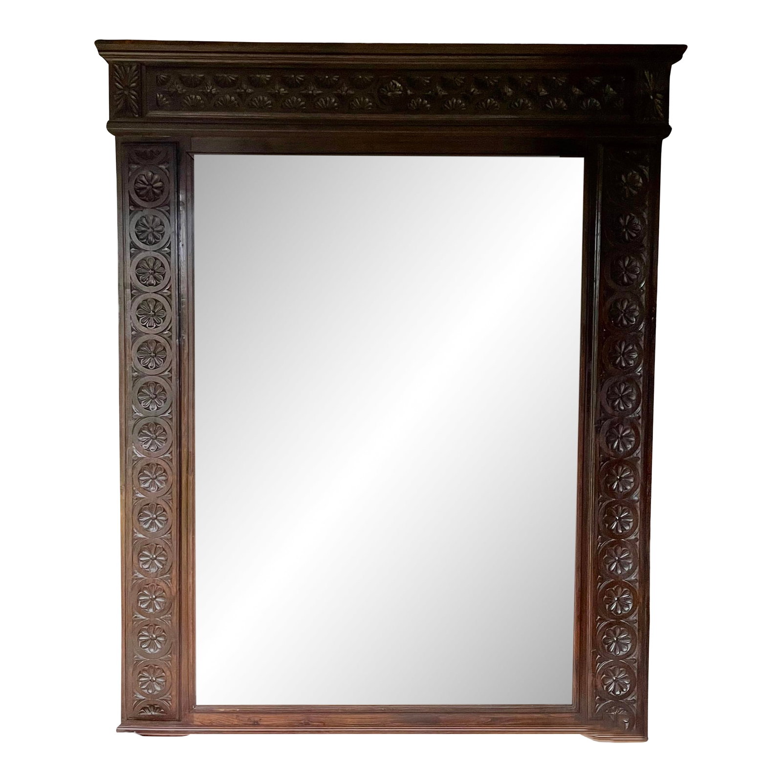 Victorian Hand-Carved Wall Mirror C. 1870-1900 - Ornate Floral & Fan Motifs (1 of 6)