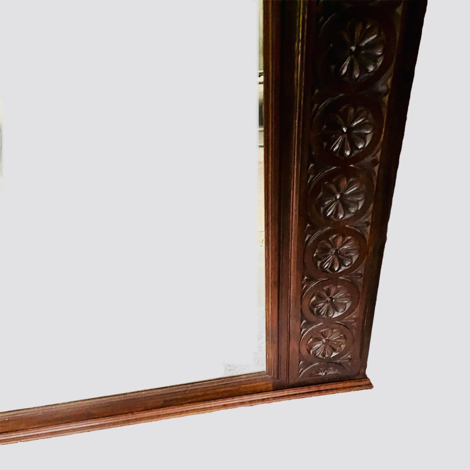 Victorian Hand-Carved Wall Mirror C. 1870-1900 - Ornate Floral & Fan Motifs - 6