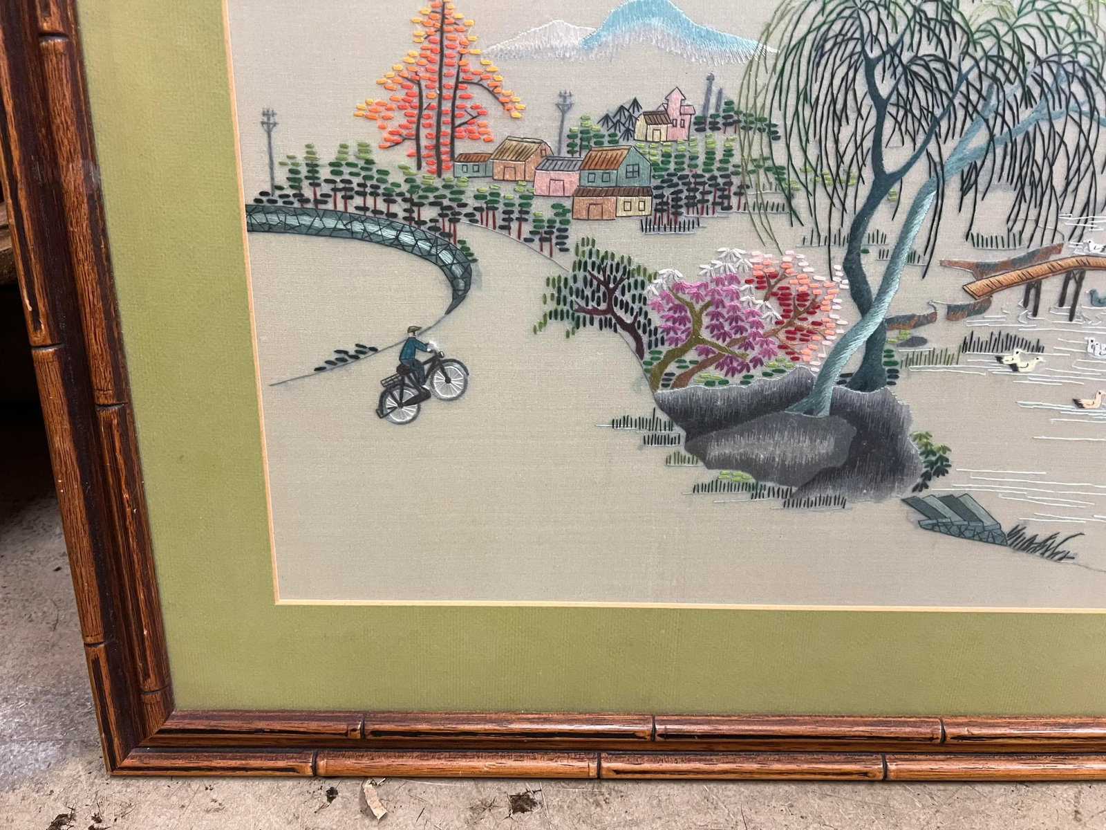 Vintage Asian Style Framed Art Landscape Embroidery - 3