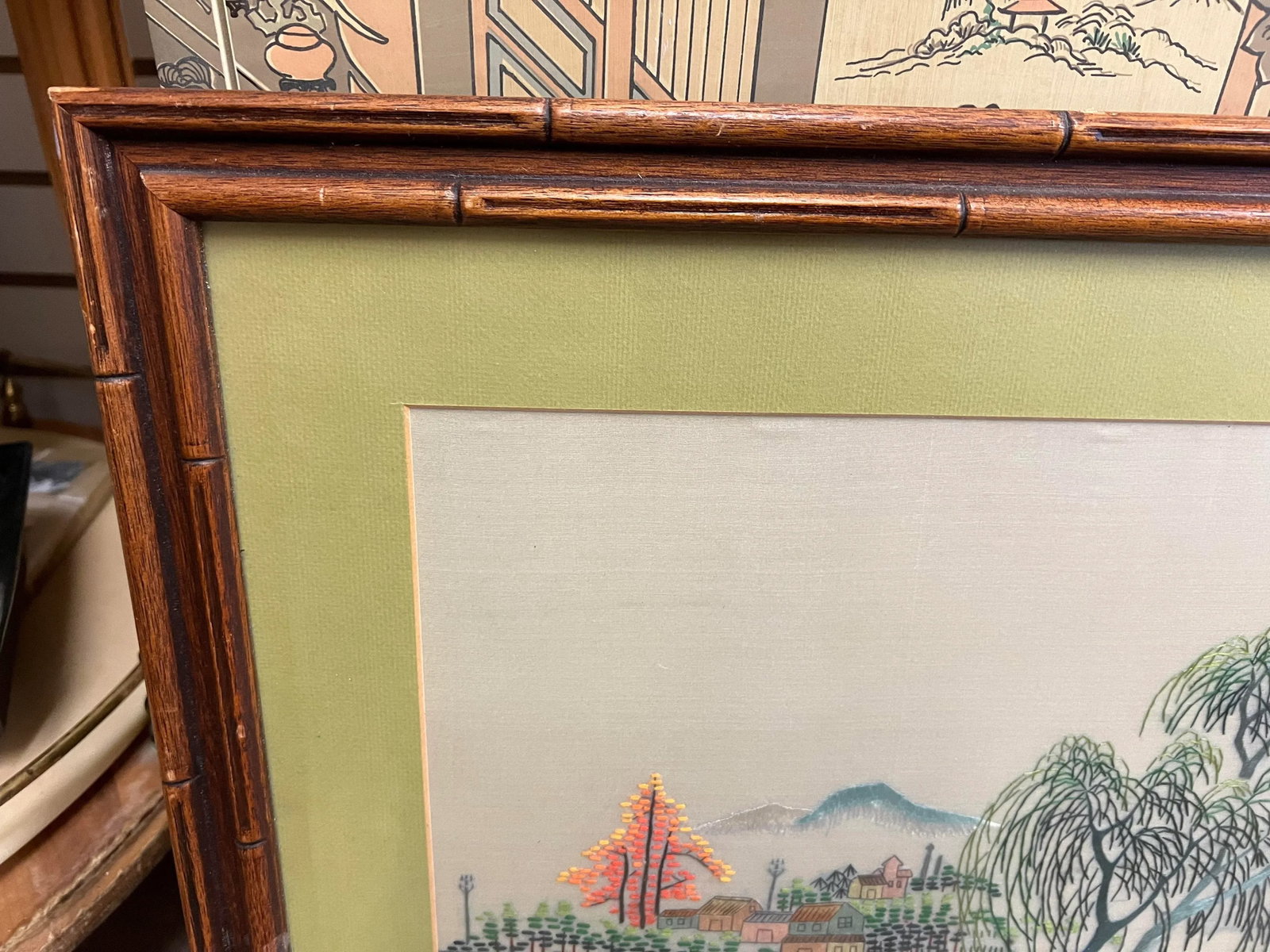 Vintage Asian Style Framed Art Landscape Embroidery - 4