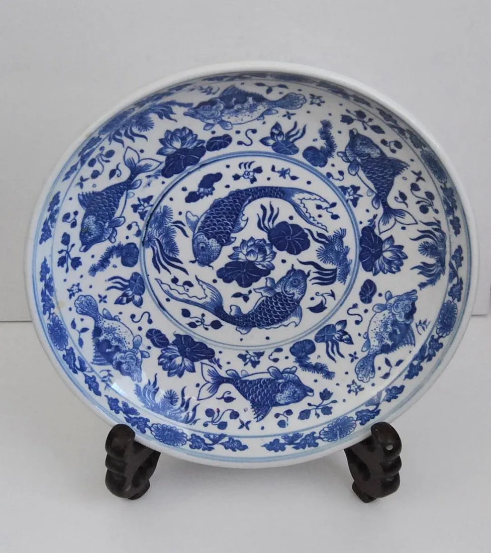 Blue and White Chinese Export Japanese-Market Platter Six Character Reign Mark Zhuanshu Script - 5