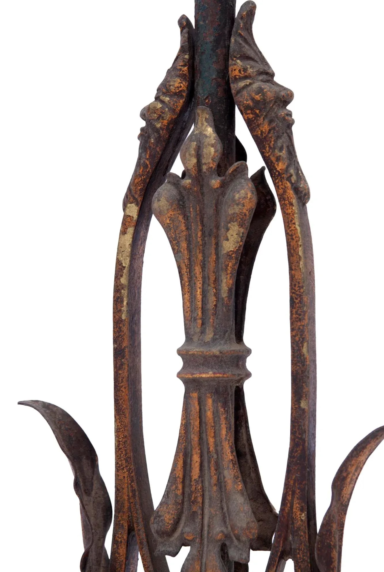 Early 20th Century Art Noveau Bronze, Brass & Iron Floor Lamp, PB Linen Shade - 10