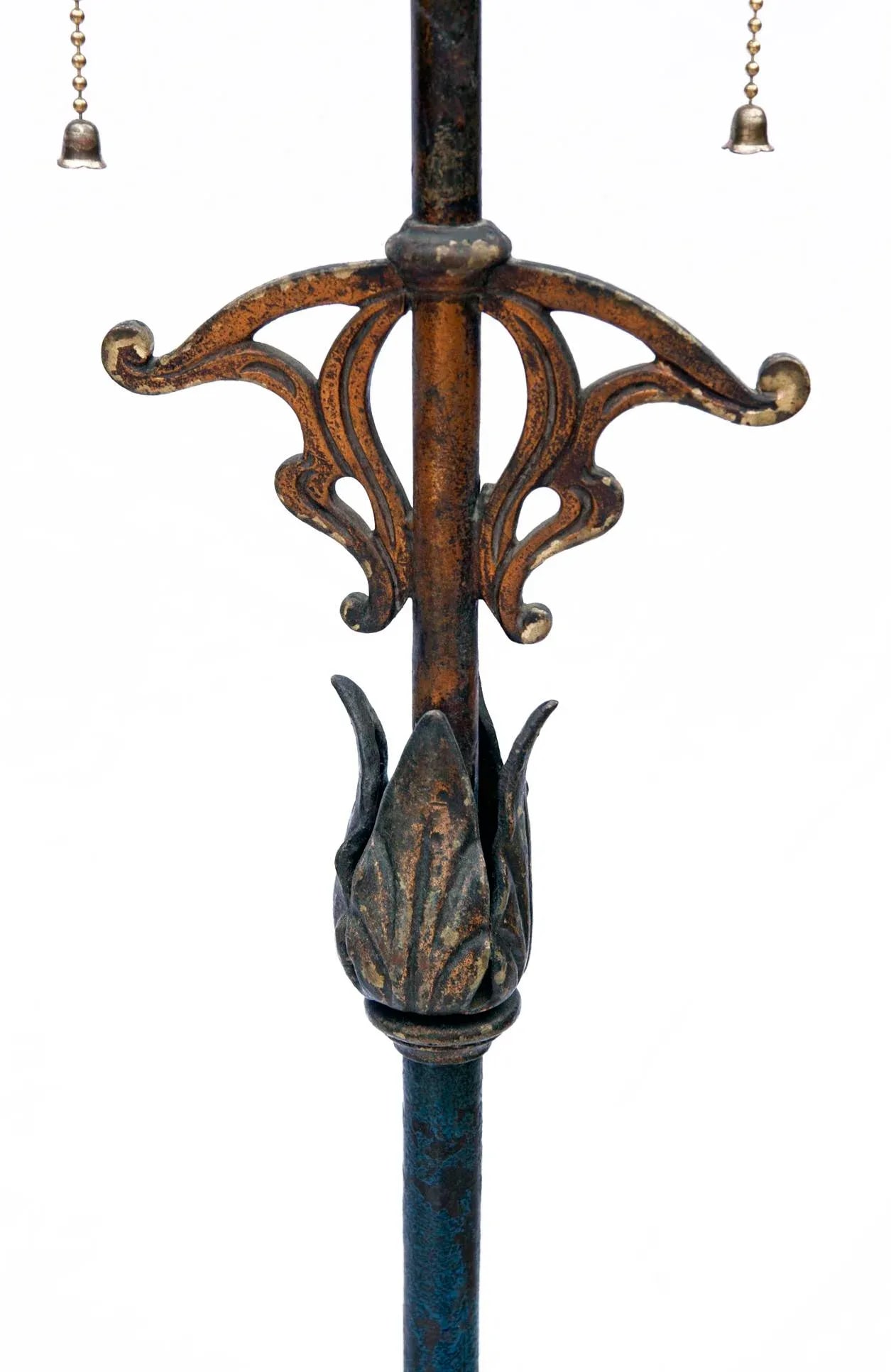 Early 20th Century Art Noveau Bronze, Brass & Iron Floor Lamp, PB Linen Shade - 12