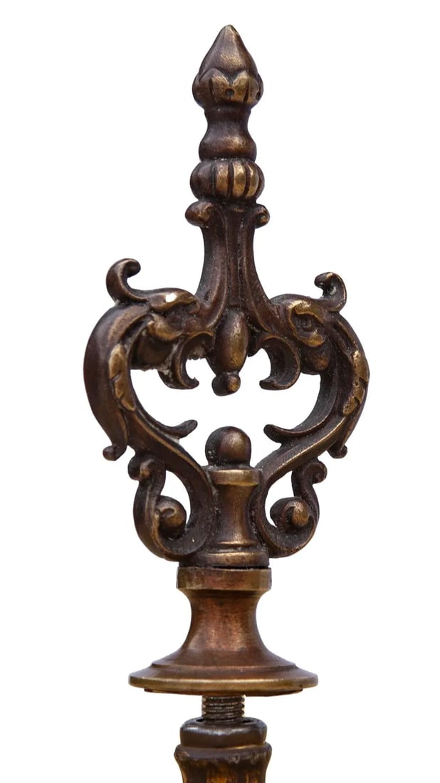 Early 20th Century Art Noveau Bronze, Brass & Iron Floor Lamp, PB Linen Shade - 4