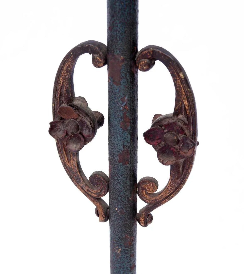Early 20th Century Art Noveau Bronze, Brass & Iron Floor Lamp, PB Linen Shade - 5