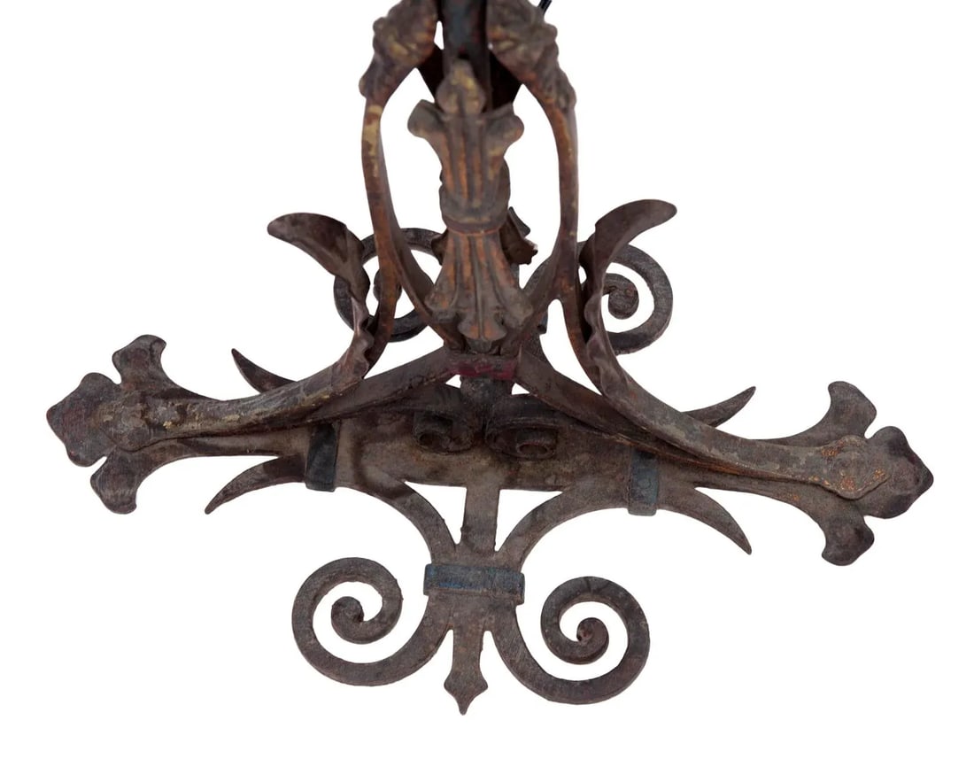 Early 20th Century Art Noveau Bronze, Brass & Iron Floor Lamp, PB Linen Shade - 6