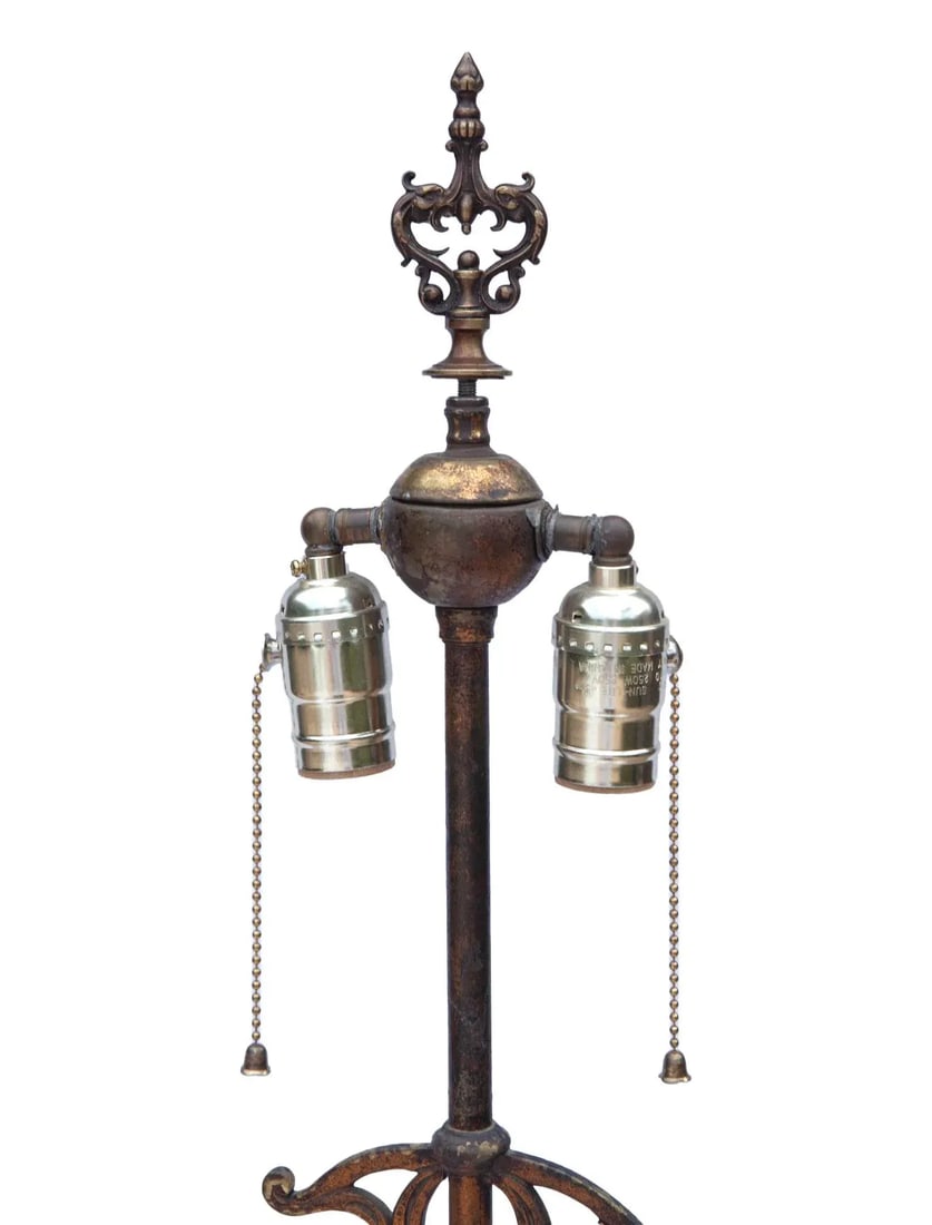 Early 20th Century Art Noveau Bronze, Brass & Iron Floor Lamp, PB Linen Shade - 8