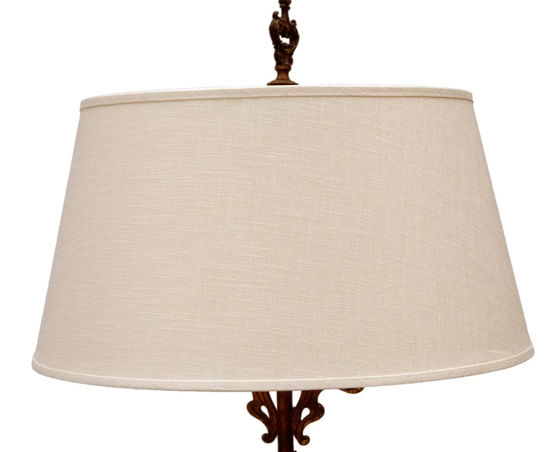Early 20th Century Art Noveau Bronze, Brass & Iron Floor Lamp, PB Linen Shade - 9