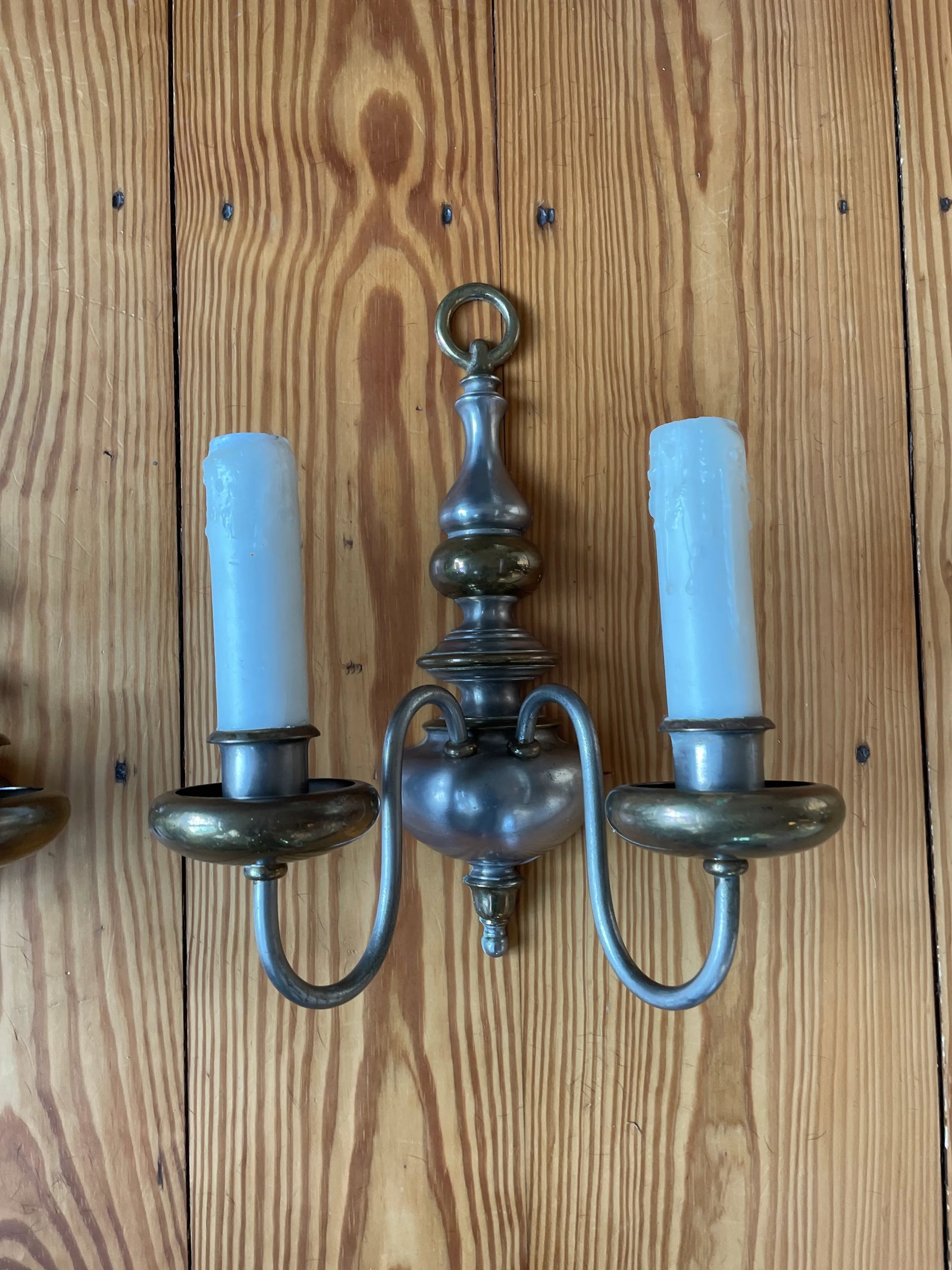 Vintage Nickel and Cast Brass American Colonial Wall Sconces - a Pair - 2