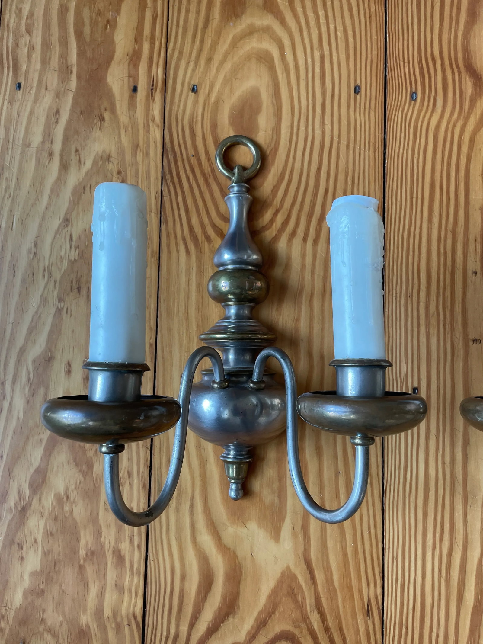 Vintage Nickel and Cast Brass American Colonial Wall Sconces - a Pair - 3