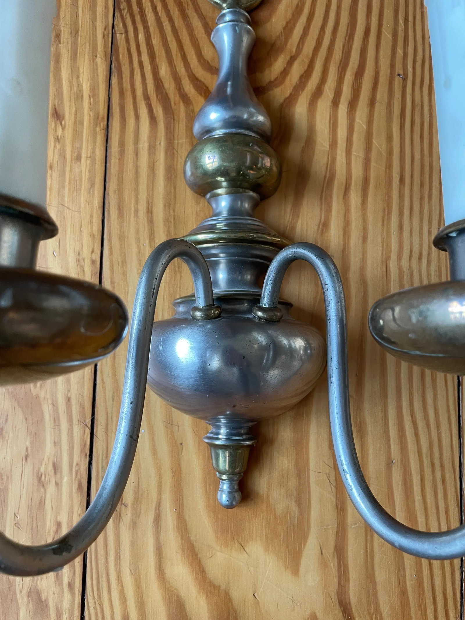 Vintage Nickel and Cast Brass American Colonial Wall Sconces - a Pair - 4