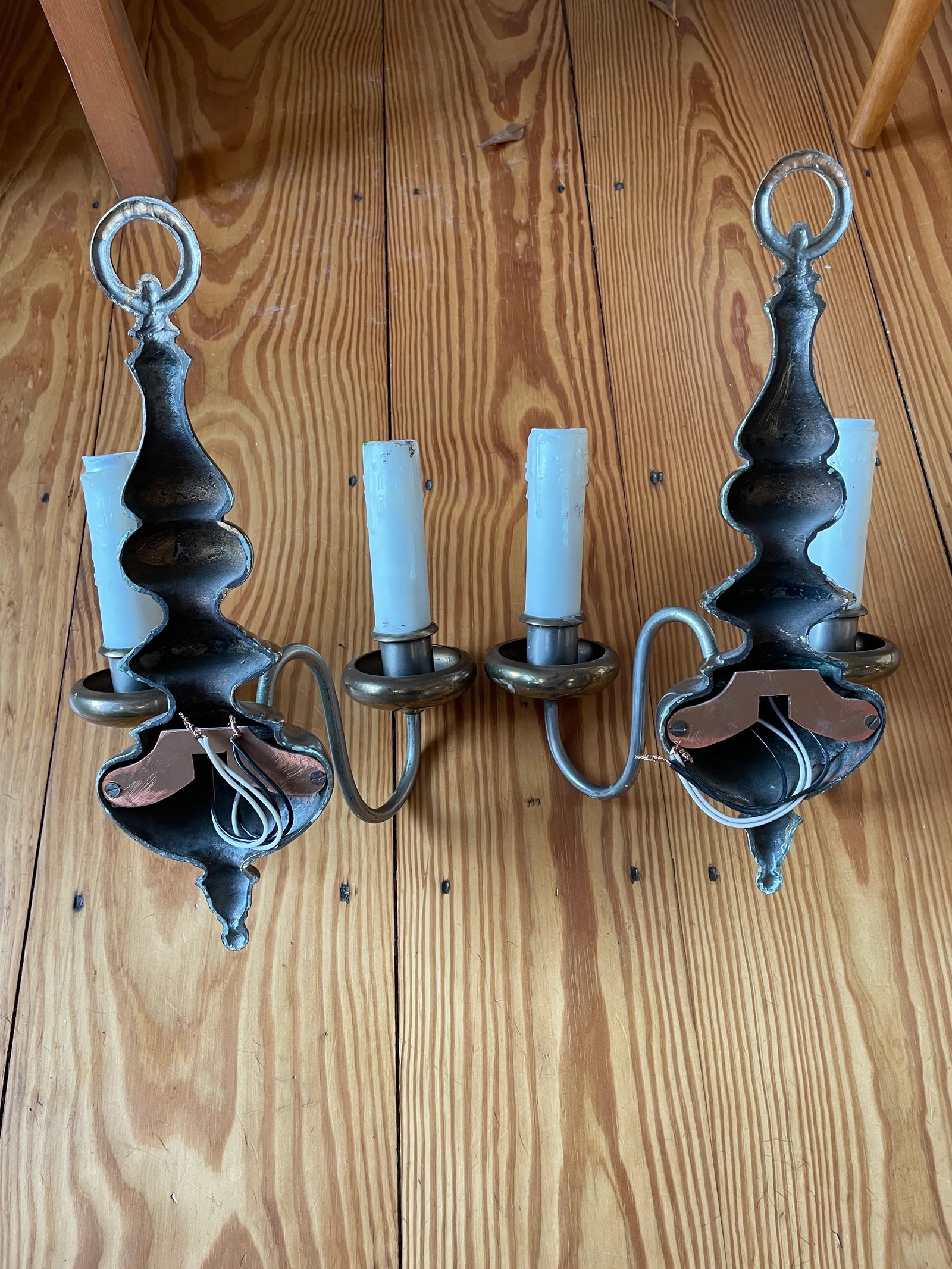 Vintage Nickel and Cast Brass American Colonial Wall Sconces - a Pair - 6