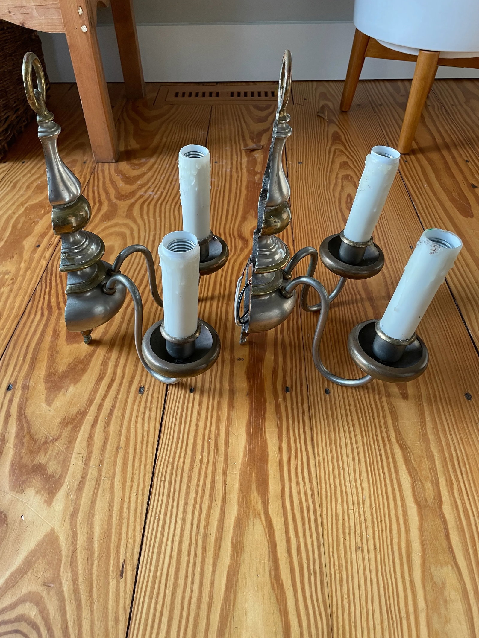 Vintage Nickel and Cast Brass American Colonial Wall Sconces - a Pair - 9