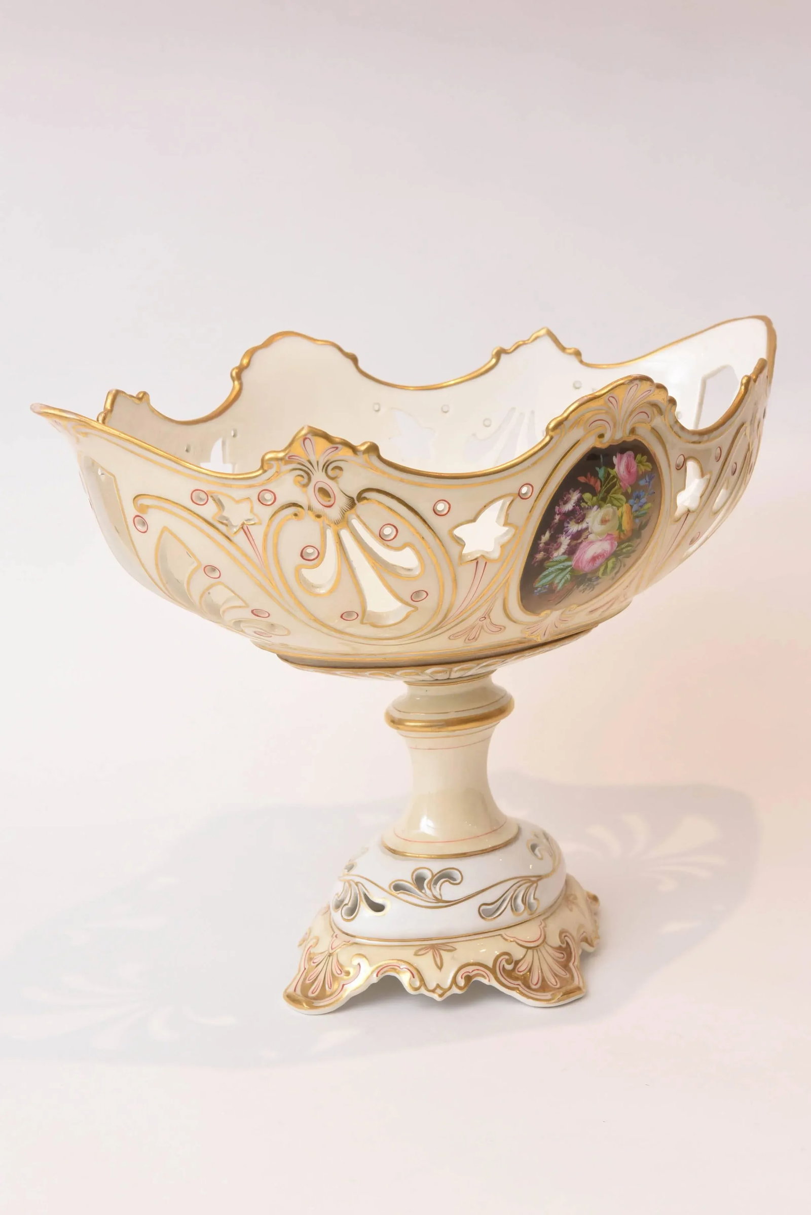19th Century Old Paris Porcelain Centerpiece, Hand-Painted Florals - 2