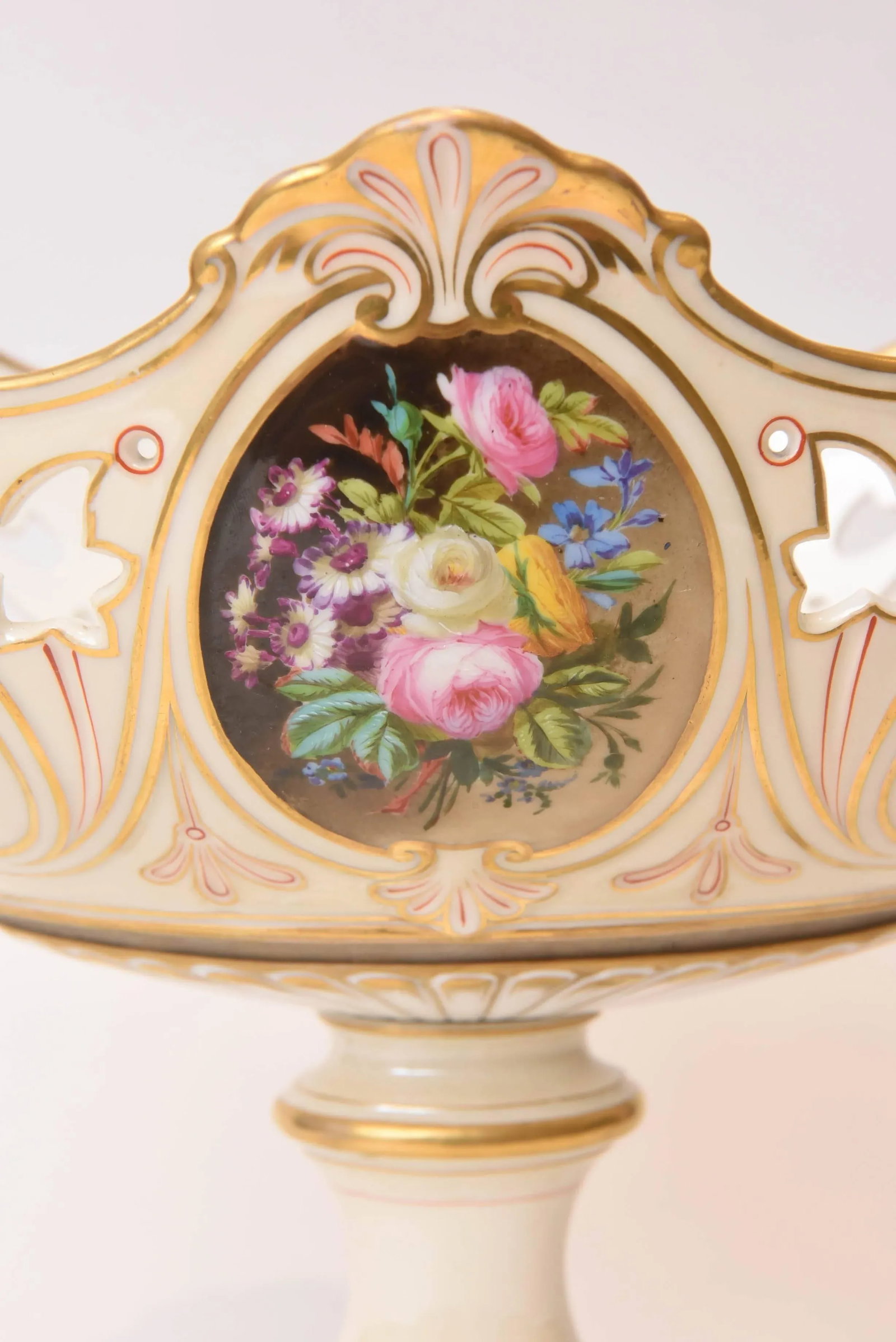 19th Century Old Paris Porcelain Centerpiece, Hand-Painted Florals - 3