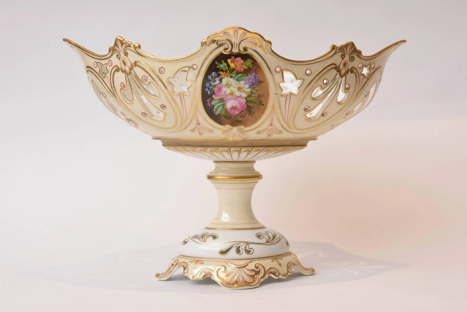 19th Century Old Paris Porcelain Centerpiece, Hand-Painted Florals - 7