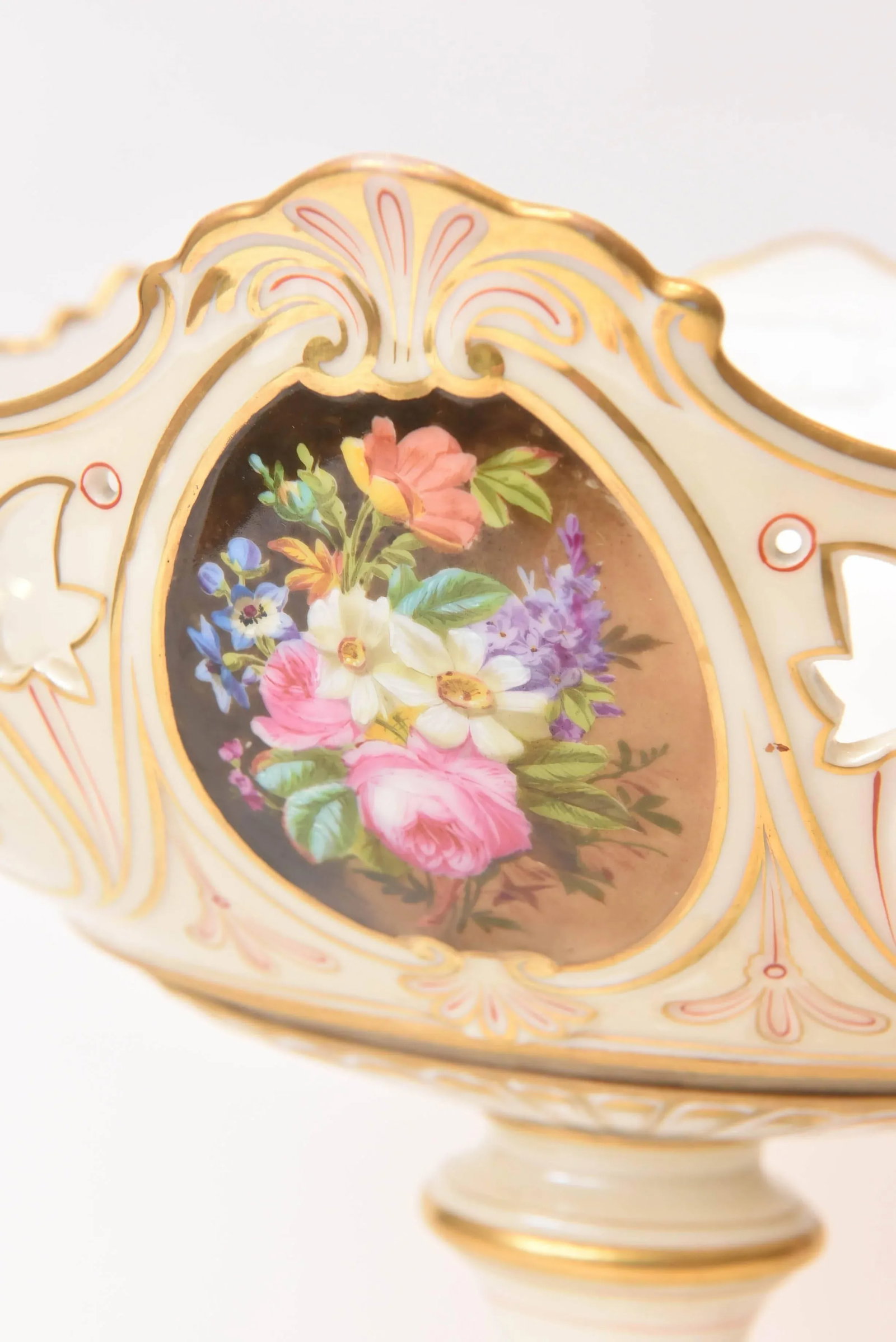 19th Century Old Paris Porcelain Centerpiece, Hand-Painted Florals - 8
