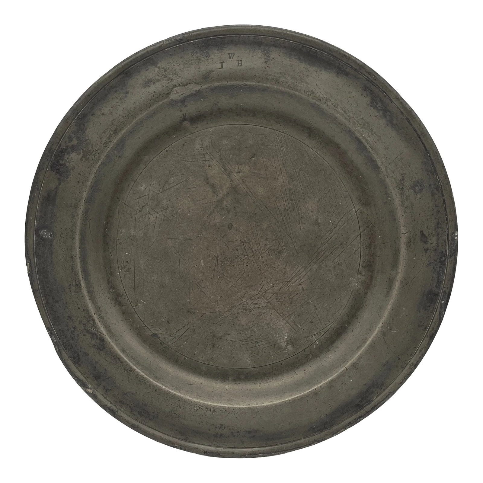 Mid 18th Century Georgian Pewter Charger: Antique 18th Century Georgian Pewter Charger, Initials on top "W I H" made by Samuel Duncomb(e) of London Circa 1740-1775. Fine pewter Metal, Charger is well wrought. Condition: Alterations: Original 