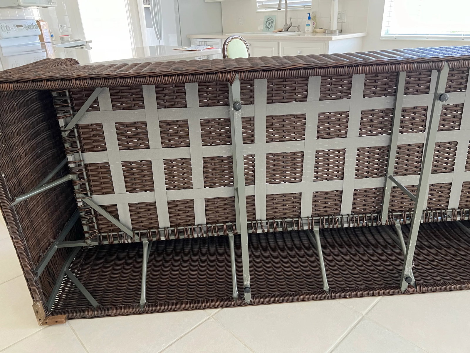 Vintage Brown Weaved Couch With White Cushions - 10