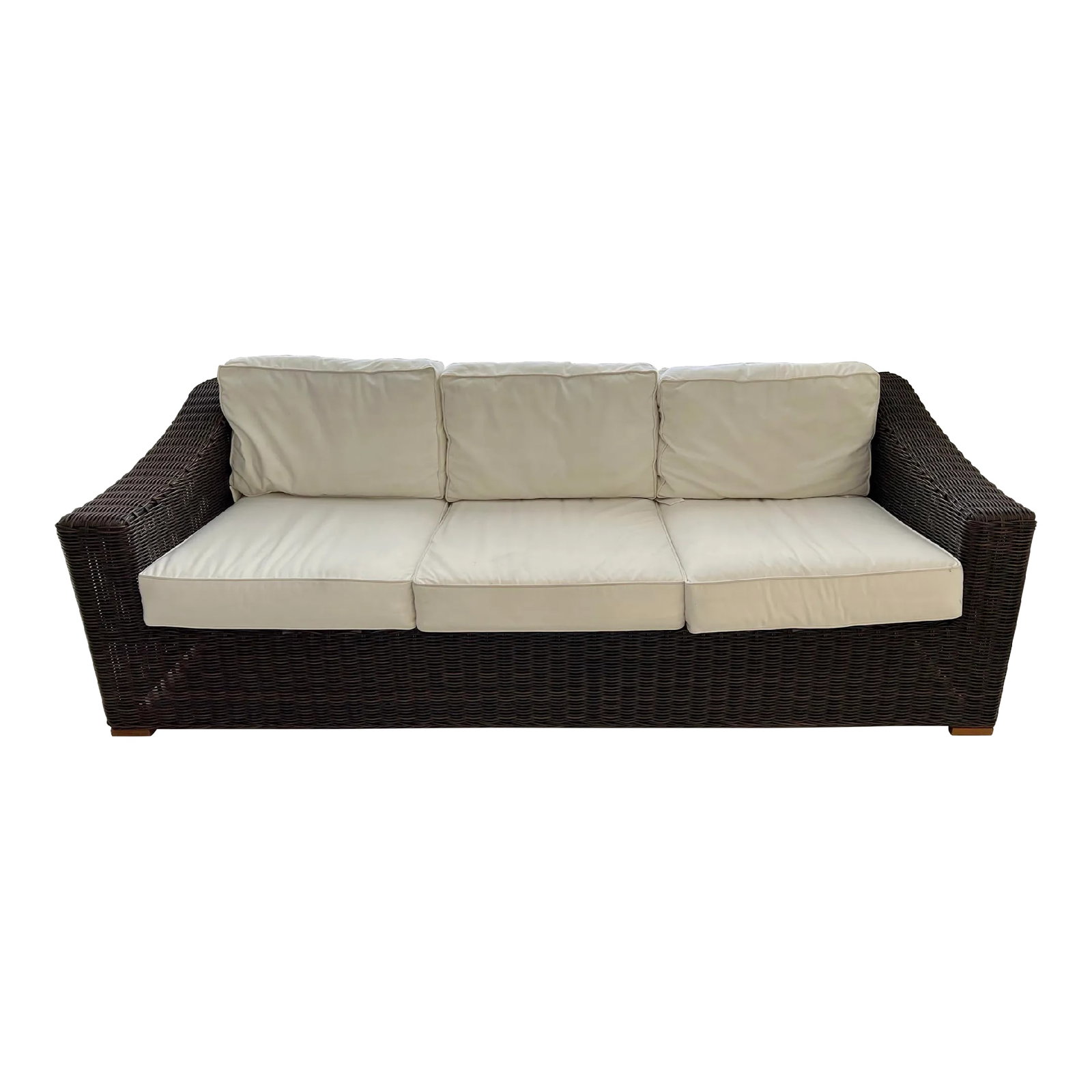 Vintage Brown Weaved Couch With White Cushions (1 of 10)