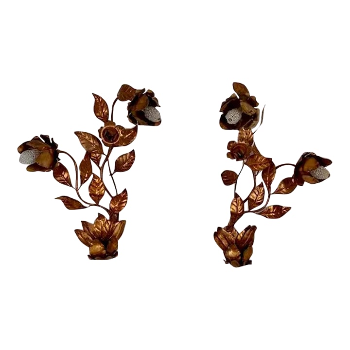 Vintage Italian Goldleaf Wall Sconces With Crystal Bulb Covers - A Pair (1 of 11)