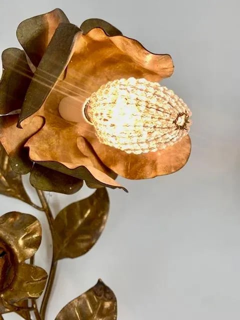Vintage Italian Goldleaf Wall Sconces With Crystal Bulb Covers - A Pair - 4